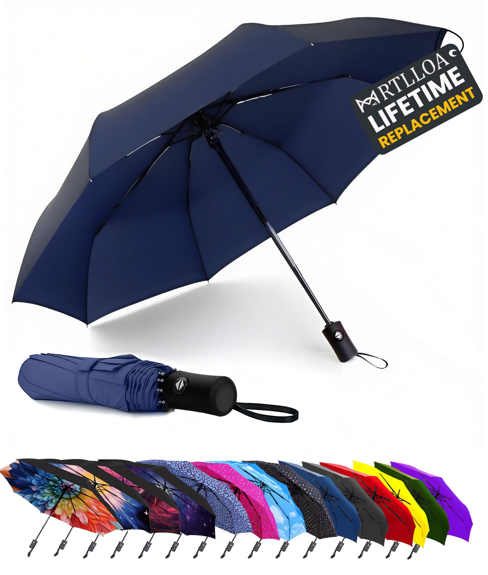 42/49 Inch Compact Windproof Travel Umbrella for Rain, Lightweight, Portable, Automatic, Strong, Waterproof Folding Umbrellas for Women, Men and Teenagers