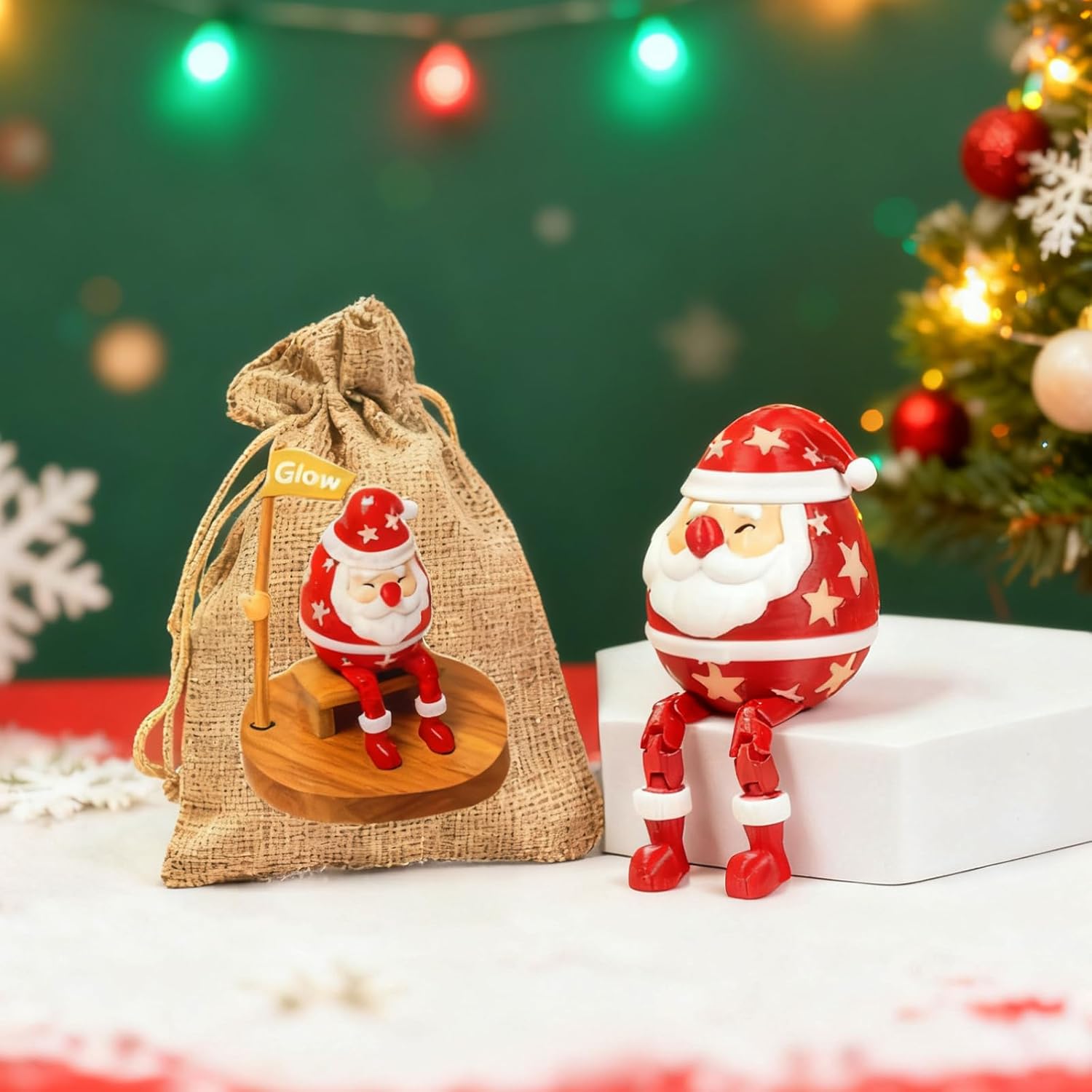Christmas Santa Claus 3D Printed Santa Figurines Set of 2 – Shelf Sitter Christmas Decorations with Small Gift Compartment, Tabletop Christmas Decor image 2