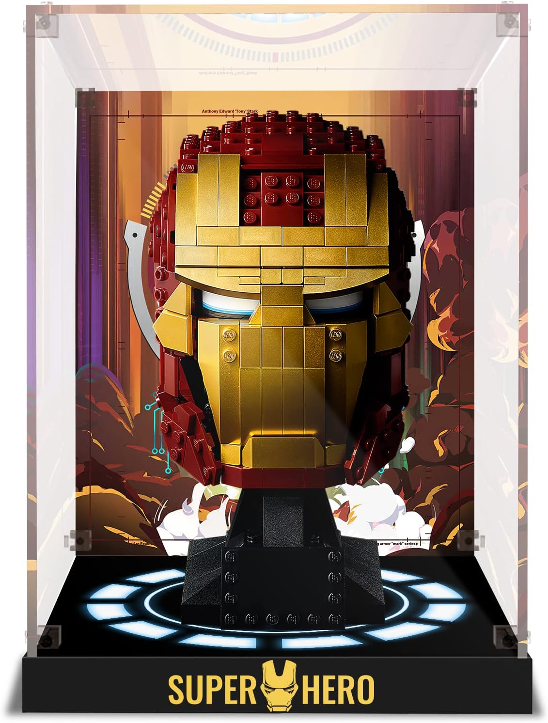Acrylic Display Case for Lego 76165 Iron Man Helmet, Dustproof Clear Display Box Showcase (Lego Set NOT Included)
