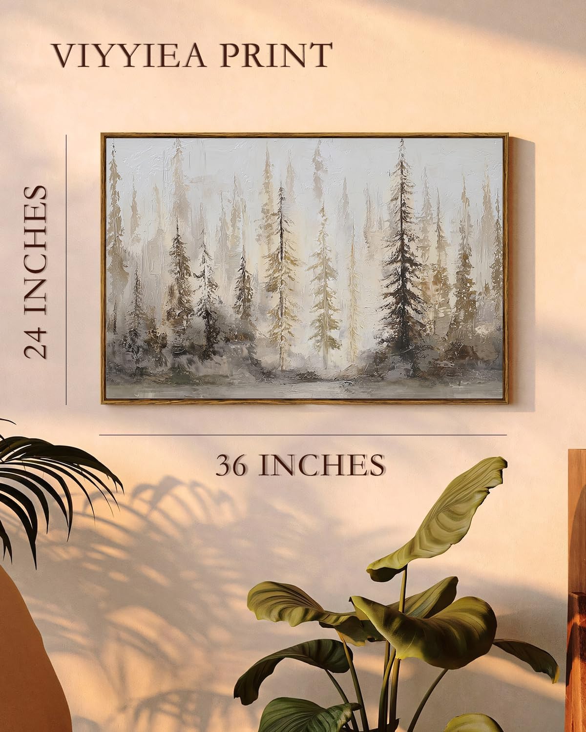 VIYYIEA Large Framed Canvas Wall Art, 24x36 Inch Abstract Forest Landscape Art Print, Neutral Wall Decor for Living Room Bedroom Home Office