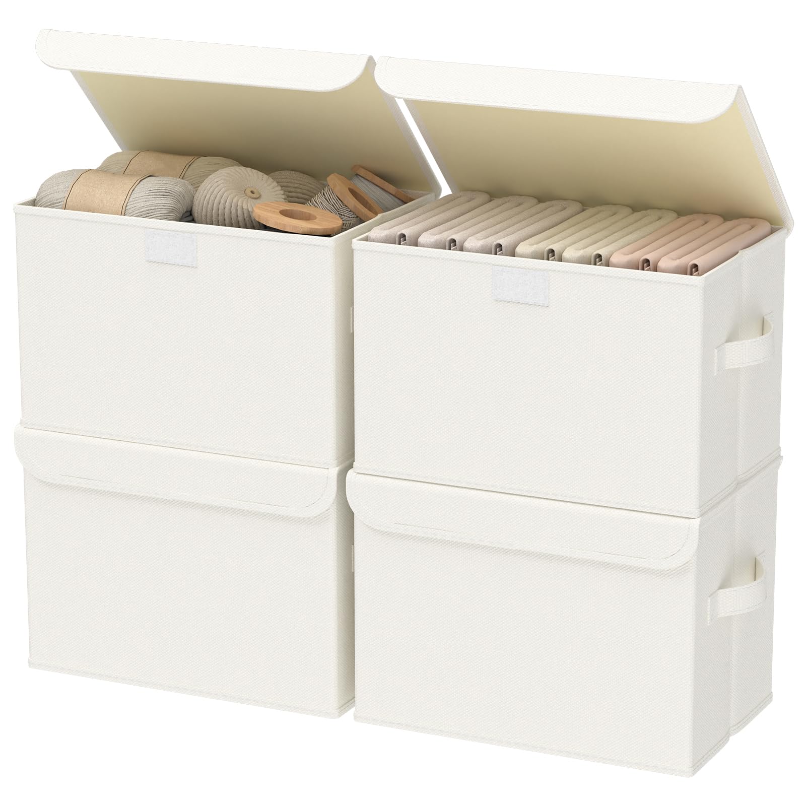 GUOHNHE Foldable Storage Bin, Cube Organizer Basket with Flip-Top Lid and 2 Handles, Decorative Boxes for Shelves with Cover for Clothes, Towels,