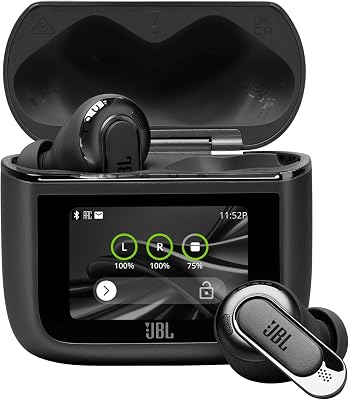JBL Tour Pro 3, Earbuds inalámbricos True Wireless, estuche de carga inteligente, 44 h de autonomía, Bluetooth, cancelación de ruido adaptativa, JBL Spatial 360 Sound y seguimiento de cabeza, negro
