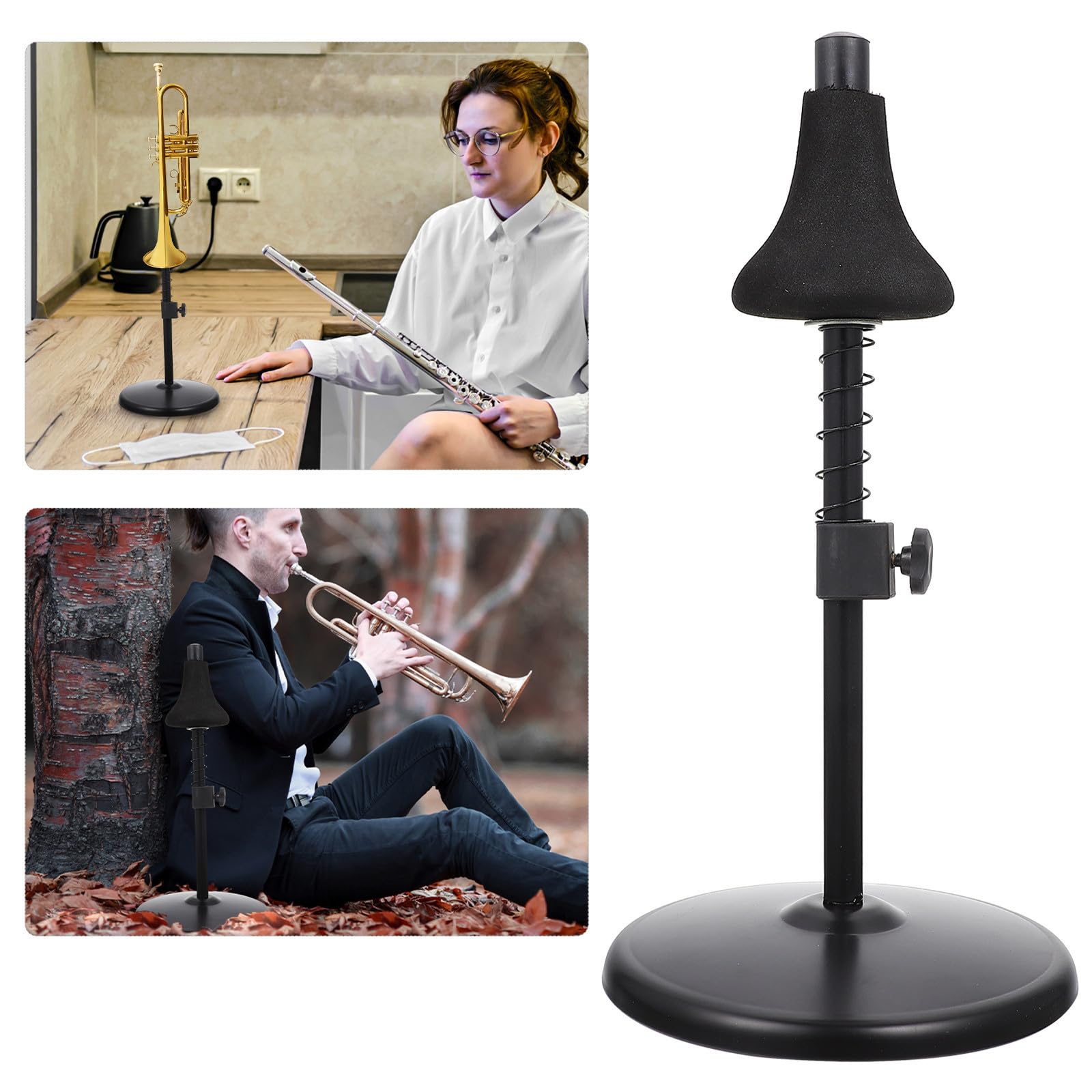 FRCOLOR Lagerregal und Trompetenhalter aus Eisen mit Eva Schwamm Schwarzer Flügelhorn Ausstellungsständer für Drinnen und Draußen Schützt Instrument und Verhindert Herunterfallen