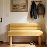 Wally Fabric Upholstered Dining Bench, Long Dining Room Chair, Wooden Entryway Bench, Bedroom End of Bed Bench, Yellow+Natural