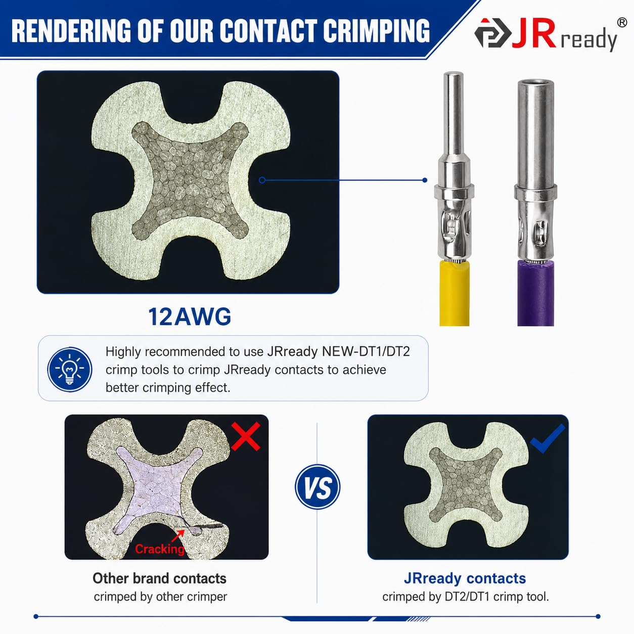 JRready Deutsch DTP contactos sólidos Pin & Soc Tamaño 12, ST6294-050 DTP Series Kit de terminales de conectores eléctricos, Pin 0460-204-12141/Socket 0462-203-12141 Calibre de cable de terminal