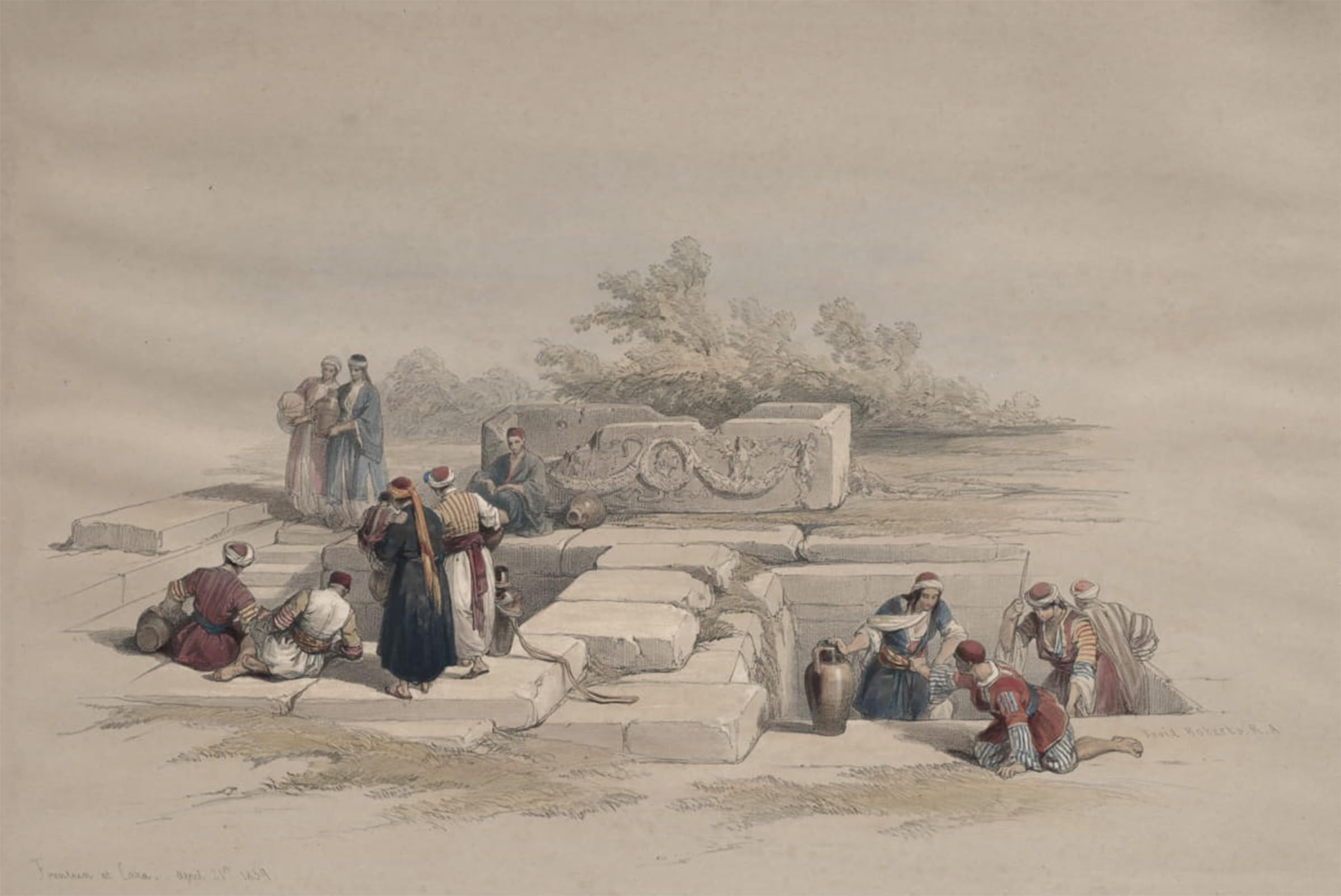 Affiche Fontaine à Cana de David Roberts : impression d'art sur toile 60x90cm