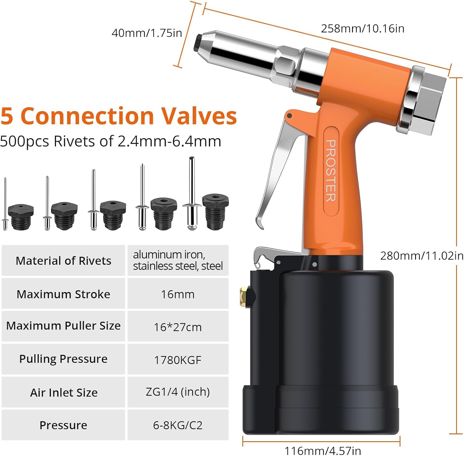 Proster Pneumatic Riveter + Chamfer Tool Kit