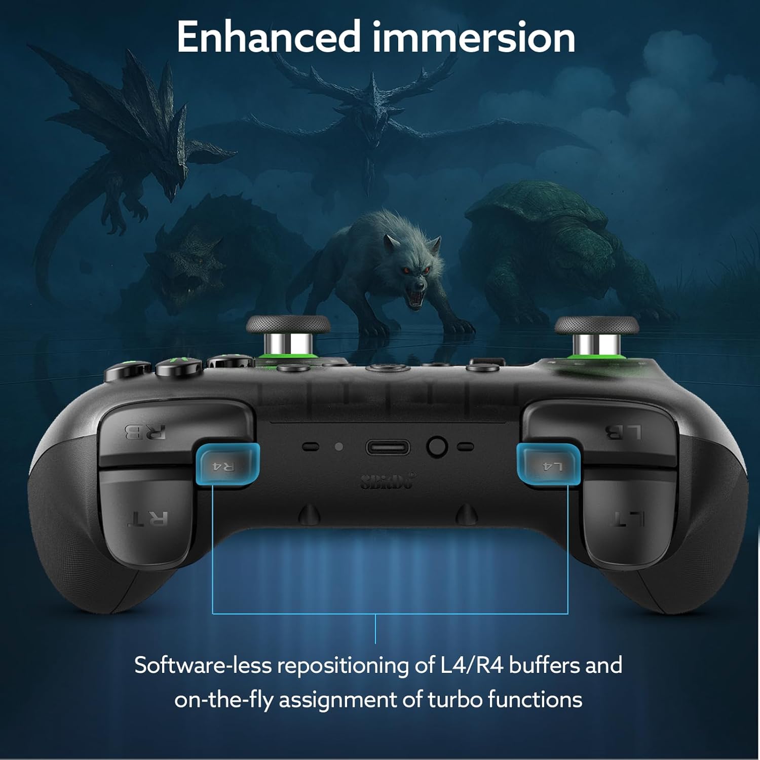 8Bitdo Ultimate 2C Wireless Controller for Windows PC and Android, with 1000 Hz Polling Rate, Hall Effect Joysticks and Triggers, and Remappable L4/R4 Bumpers (Transparent Black) - Image 5