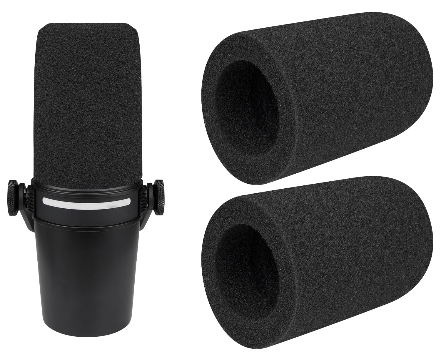 SOULWIT 2Pcs Microphones Pop Filter for Shure MV7+ (MV7 Plus) Podcast Dynamic, Protective Mic Cover Windscreen Foam - Black