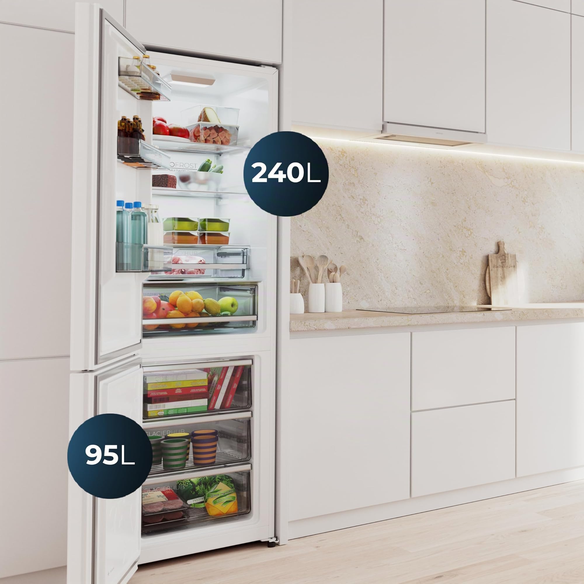 Cecotec Réfrigérateur Combi 335L No Frost Bolero CoolMarket Combi White Glass 195,3cm 59,5cm Compresseur Inverter Plus