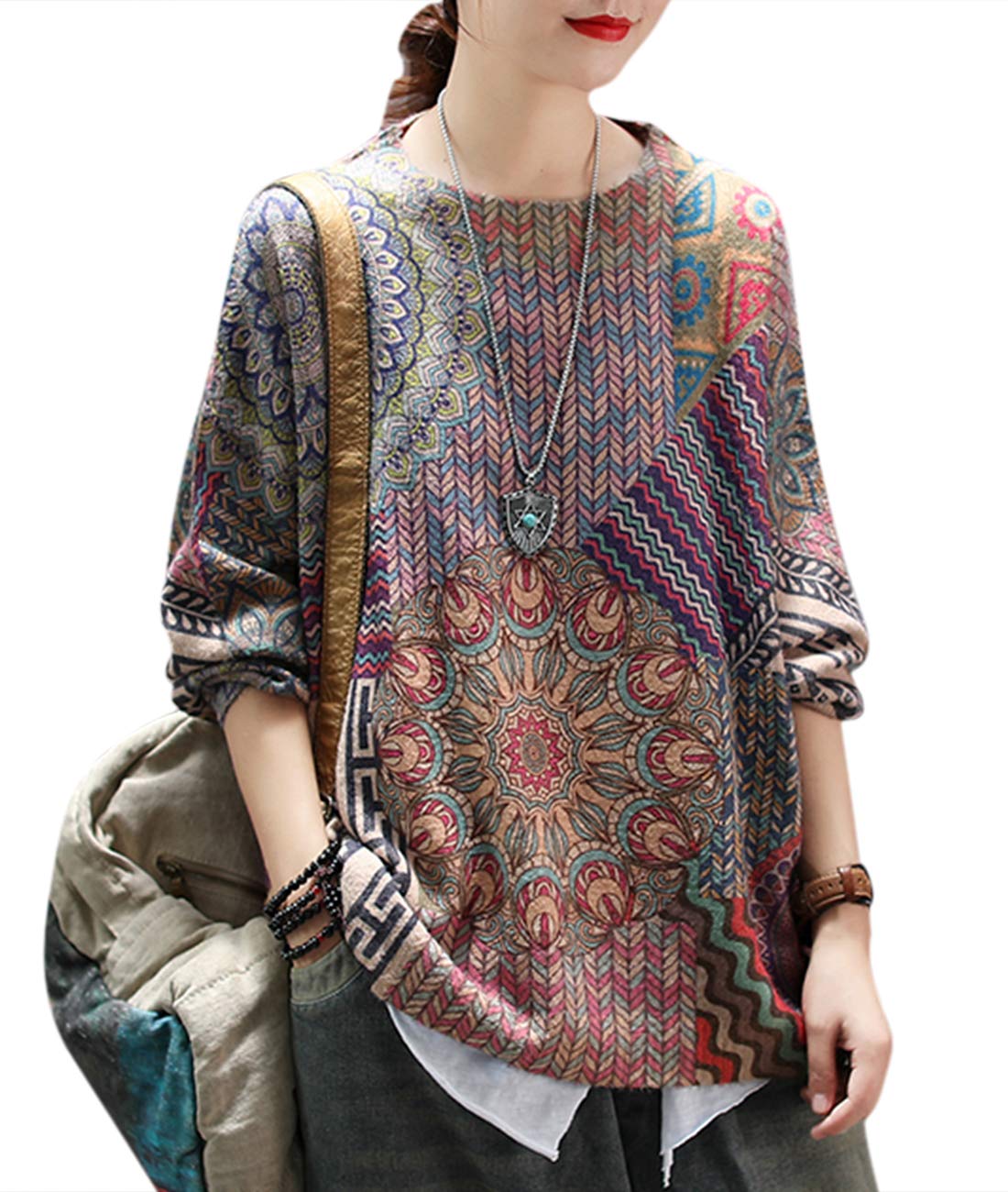 YESNO Women Christmas Sweater Graphic Printed Oversized Pullover Sweaters Casual Loose Knit Tops S01