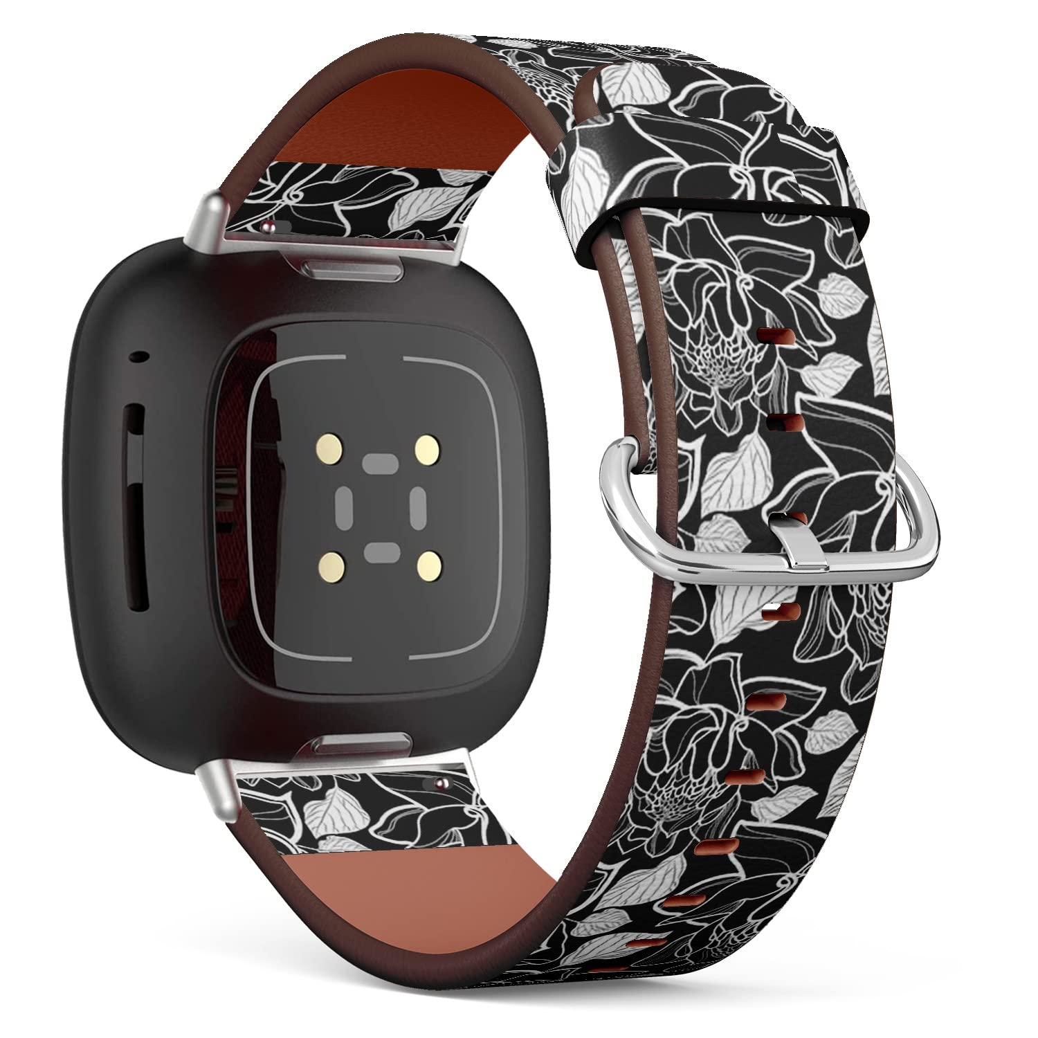 CJBROES Replacement Leather Watch Band, Compatible with Fitbit Versa 3 and Fitbit Sense of Wristband Bracelet Accessory - Floral-Roses