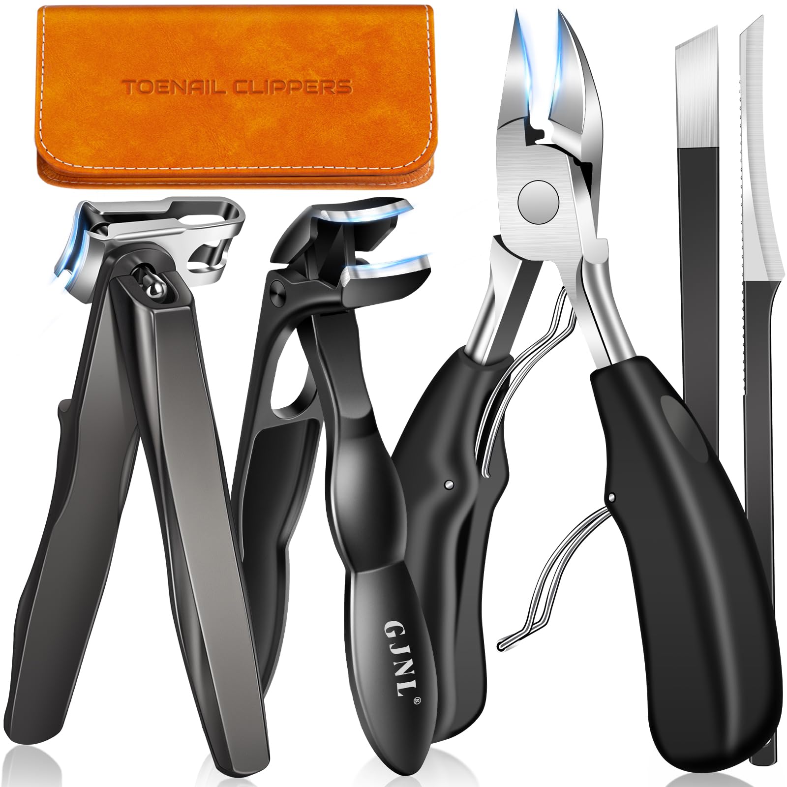 Toenail Clippers for Thick Toenails, Angled Head Toe Nail Clippers with Catcher, 360° Rotating Nail Clippers for Men, 37mm Wide Opening Nail Cutter for Ingrown Toenails, 5PCS Seniors Foot Repair Set Ingrown & Angled & Rotating