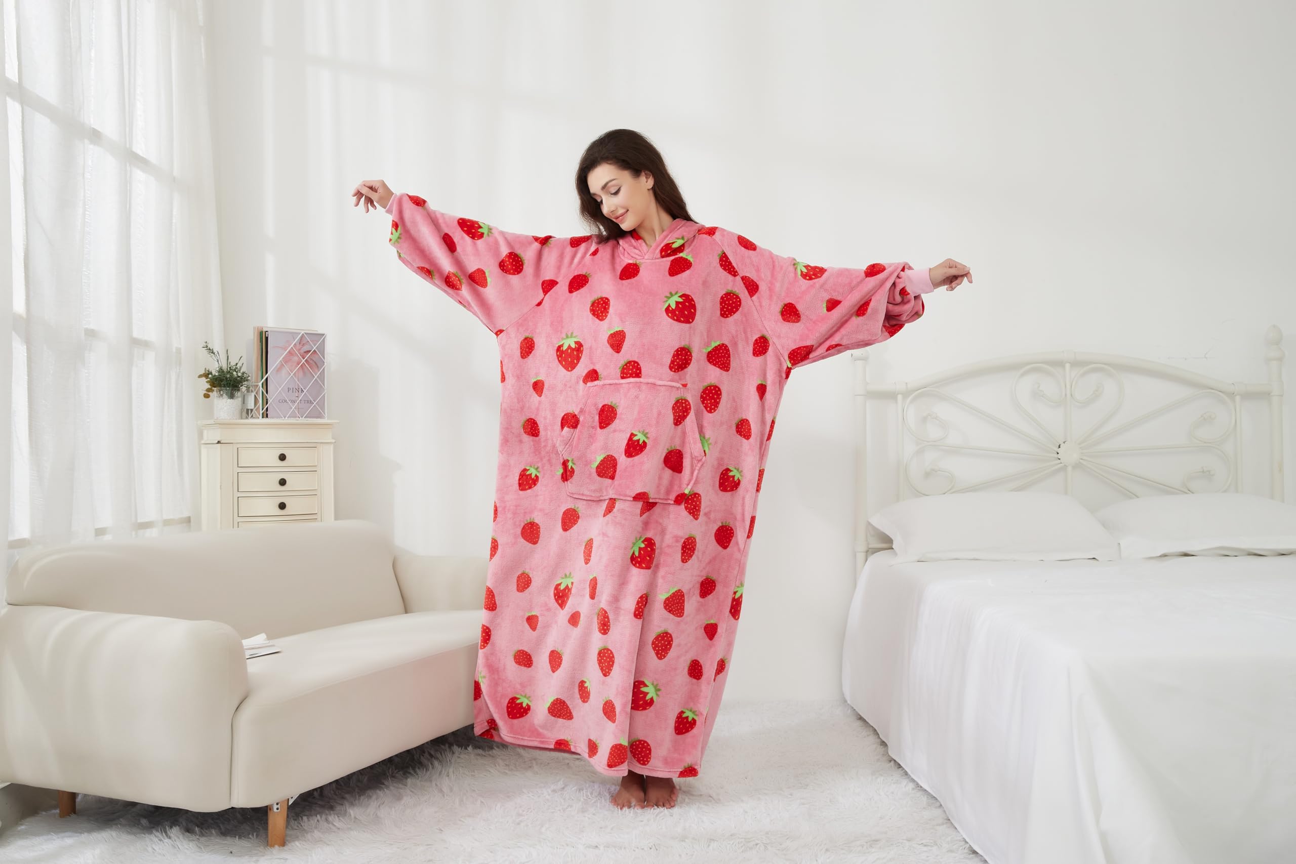 Couverture à Capuche Portable pour Femmes et adultes - Couverture Avec Manches - Couverture douce et chaude pour habiller en Cadeau pour AMIE, Maman ou mère (Strawberry)