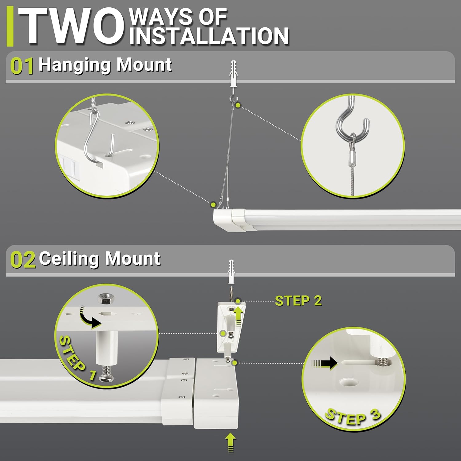 Green Watt 4-ft 10,000-Lumen LED Shop Light with Adjustable Light Tubes White Finish 5000K Daylight (FXSL055AMFLE/100)