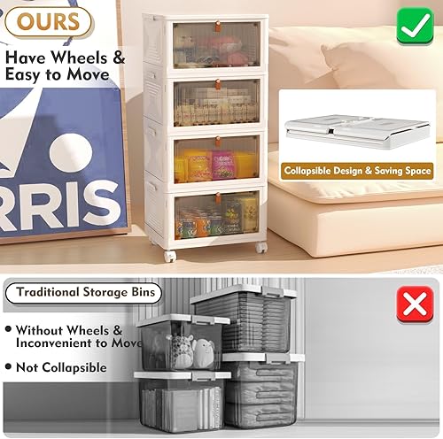 Miniatura 4 de Contenedores de almacenamiento de plástico de 4 niveles con tapas de 23 cuartos de galón, contenedores de almacenamiento apilables con ruedas, cajas