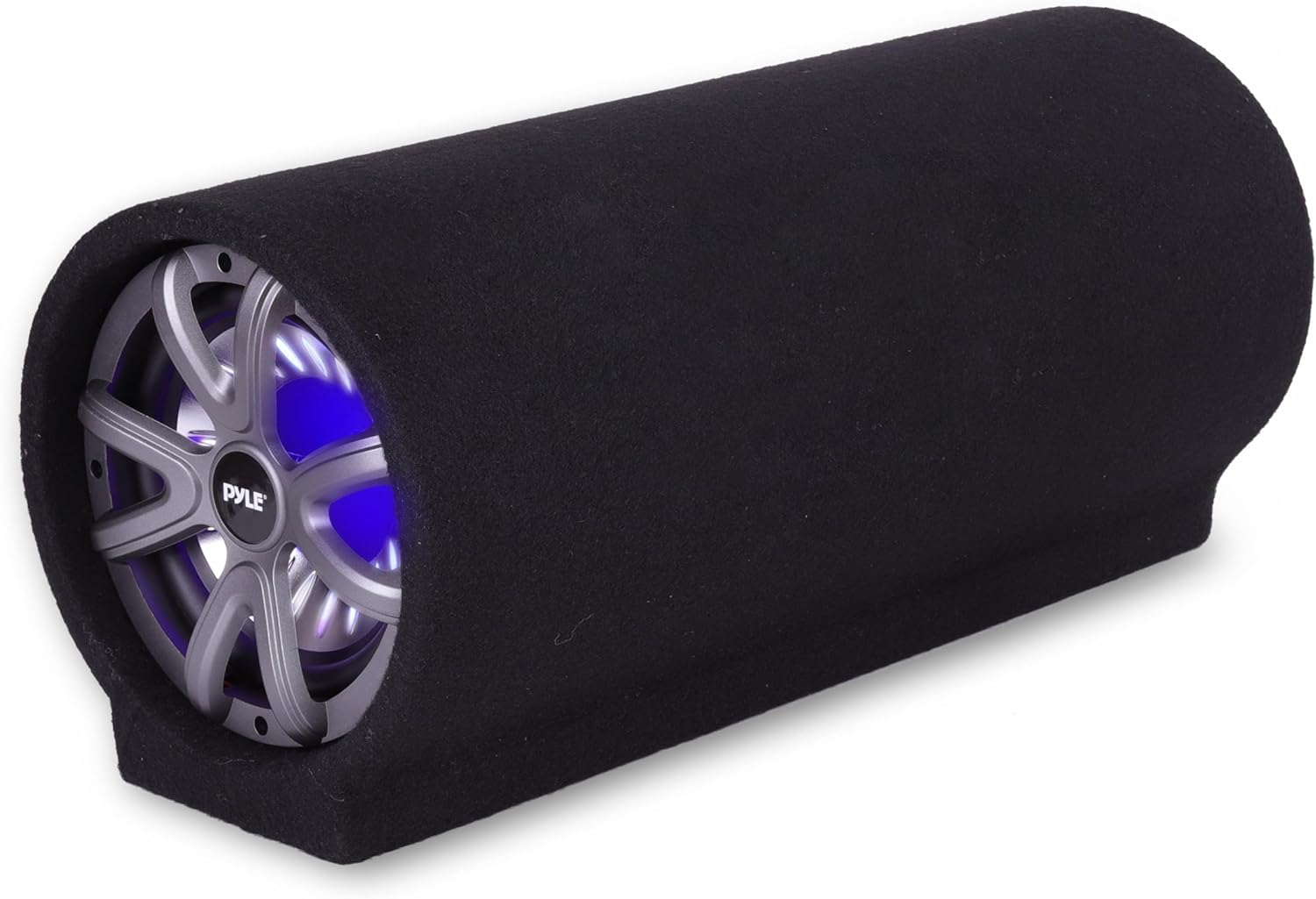 Pyle 8-Inch Carpeted Subwoofer Tube Speaker – 250 Watt High Powered Car Audio Sound Component Speaker Enclosure System w/ 1.5” Aluminum Voice Coil, 4 Ohm, 35Hz-800Hz Frequency, LED, RCA – Pyle PLTAB8