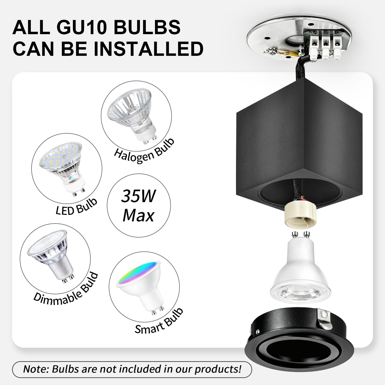 GeyouLux GU10 Aufbauspot Schwarz 80x84mm Eckig 30° Schwenkbar 230V Aluminium 4 Stück