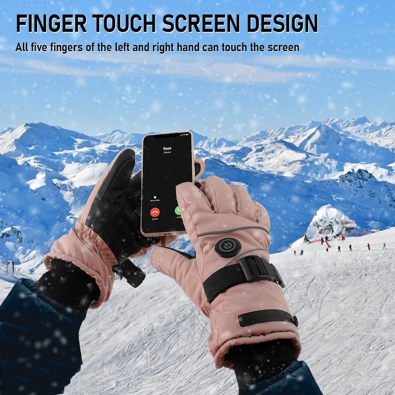 Heated Gloves for Skiing, 7.4V 5000mAh*2 Rechargeable Heated Glove, 3 Level Water Proof Touchscreen, Winter Upgrade Strips Heating for Hunting Cycling Fishing