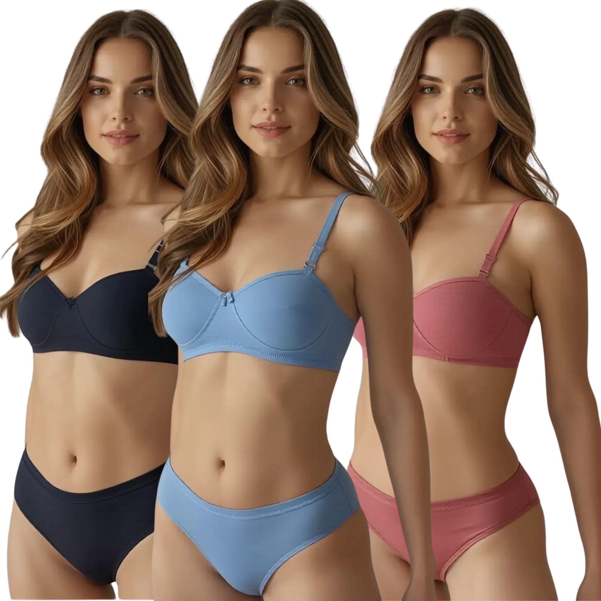 Cotton Full Coverage Bra Panty Set for Women Combo, Ladies Inner wear Panty Bra Set, Comfortable Lingerie Set (Pack of 3), SET3_Verna-image-49