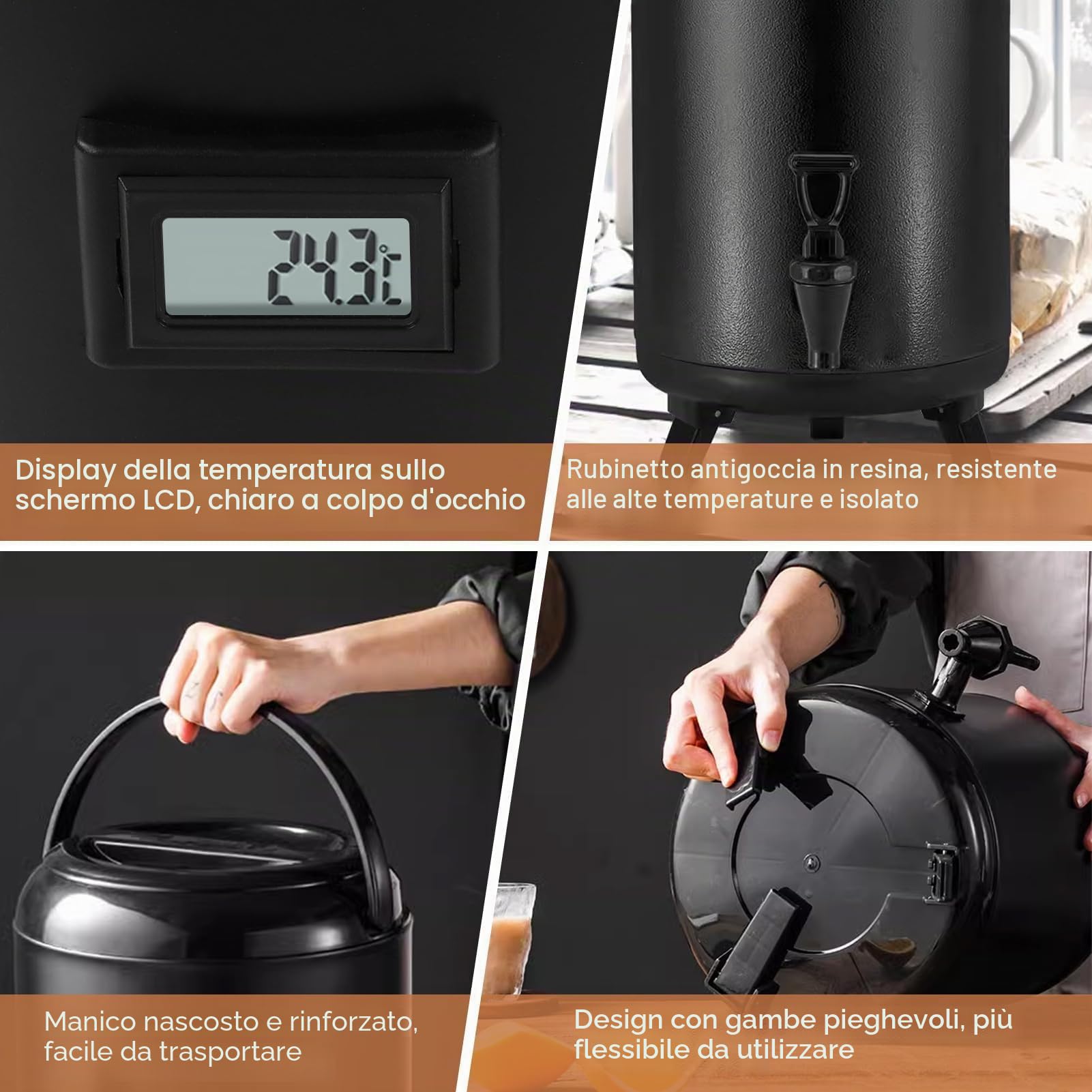 Distributore di Bevande Isolato in Acciaio Inossidabile 12 L, Distributore Termico Isolato con Indicatore della Temperatura per caffè Caldo, tè e Altre Bevande Calde per la