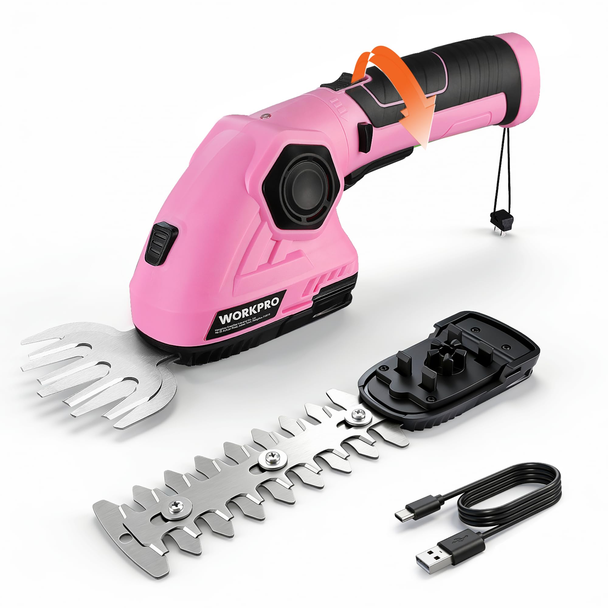 Photo 1 of WORKPRO Pink Cordless Grass Shear & Shrubbery Trimmer - 2 in 1 Handheld Hedge Trimmer 7.2V Electric Grass Trimmer Hedge Shears/Grass Cutter 2.0Ah Rechargeable Lithium-Ion Battery - Pink Ribbon