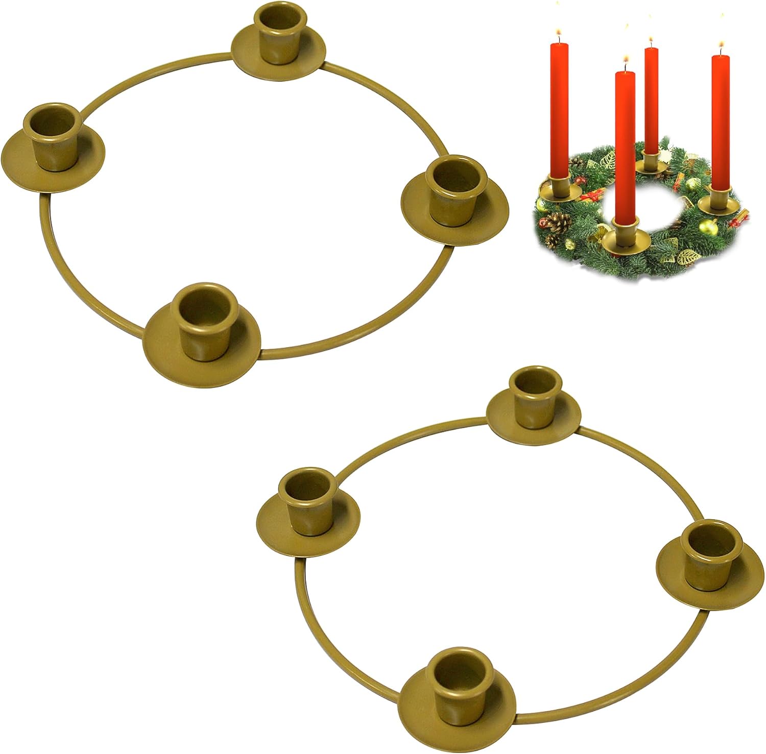 2pcs Christmas Advent Wreath Ring Candle Holder,Gold Round