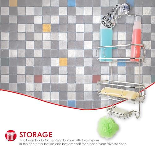 Miniatura 5 de Home Basics Organizador de ducha de acero antideslizante de 2 niveles  Organiza todos tus artículos esenciales de ducha  2 ganchos  Estante de jabón