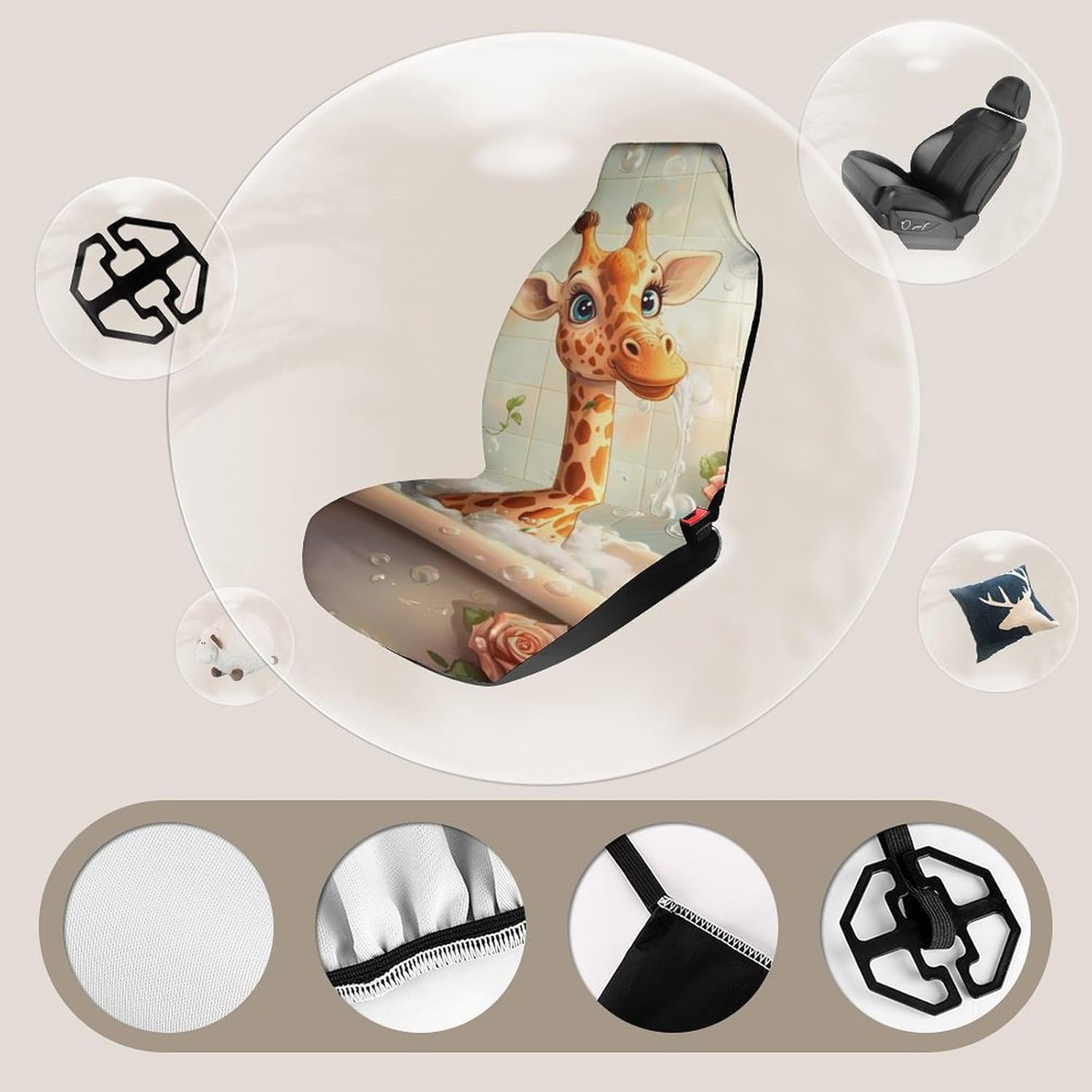 Funny Bathroom Giraffe Car Seat Covers Universal Car Front Seats Protector Auto Interior Accessories 2PCS