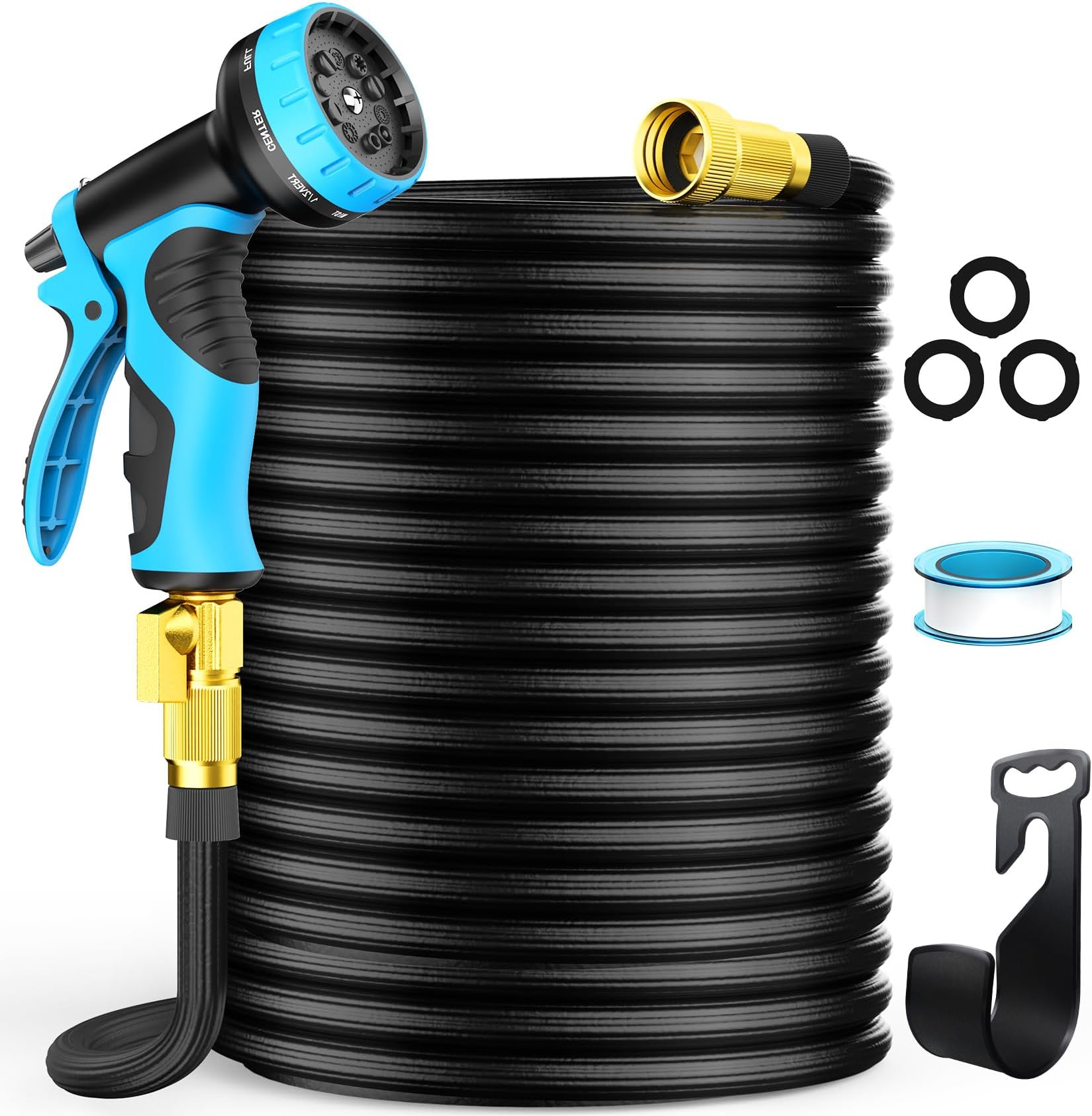 Aterod 100FT Garden Hose Expandable Hose, Flexible Water Hose with Spray Nozzle, Car Wash Hose with 3/4" Solid Brass Fittings, Leakproof Lightweight Expanding Pipe With 10 Functions Spray Nozzle