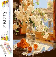 ZRIZQ Pintura por número para adultos iniciantes, kits de pintura por números para crianças em tela, flores de janela DIY pintura por números para decoração de parede de casa (30 x 40 cm)