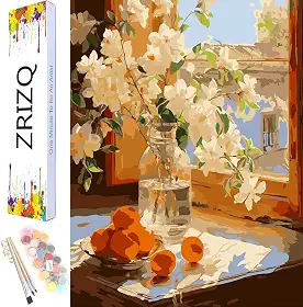 ZRIZQ Pintura por número para adultos iniciantes, kits de pintura por números para crianças em tela, flores de janela DIY pintura por números para decoração de parede de casa (30 x 40 cm)