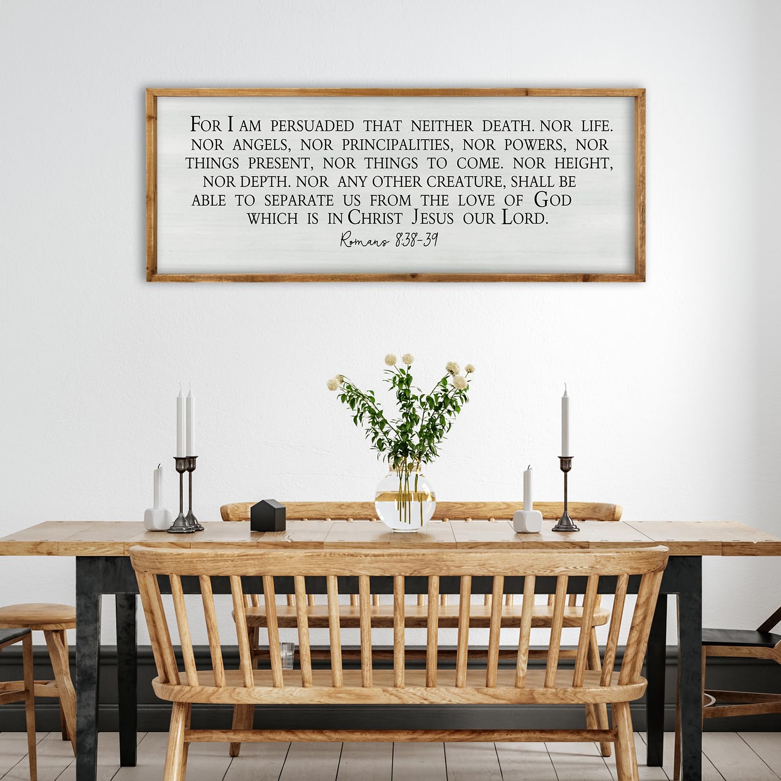 ZZJJHYWGQ For I am Persuaded Bible Verse Wall Decor Art 32"×12" Romans 8:38-39 Sign Large Wood Frame Scripture Christian Framed Hanging (Wood)
