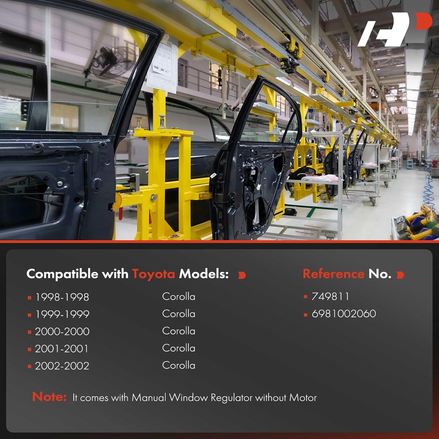 A-Premium Manual Window Regulator Front Passenger Side Compatible with Toyota Corolla 1998 1999 2000 2001 2002, Front Right Passenger Side