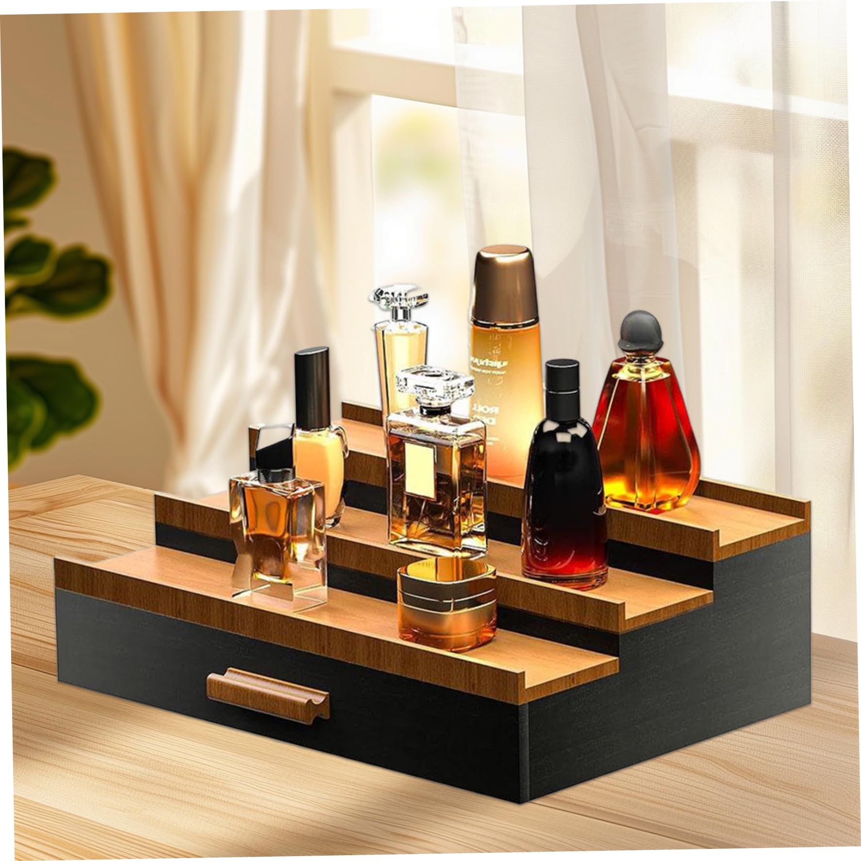 Organizador de perfumes, soporte de madera para perfumes de 12, 6x8, 7x4, 1 pulgadas, organizador de colonia elevado de 3 niveles con cajones con compartimentos, soporte de colonia portátil para tocad