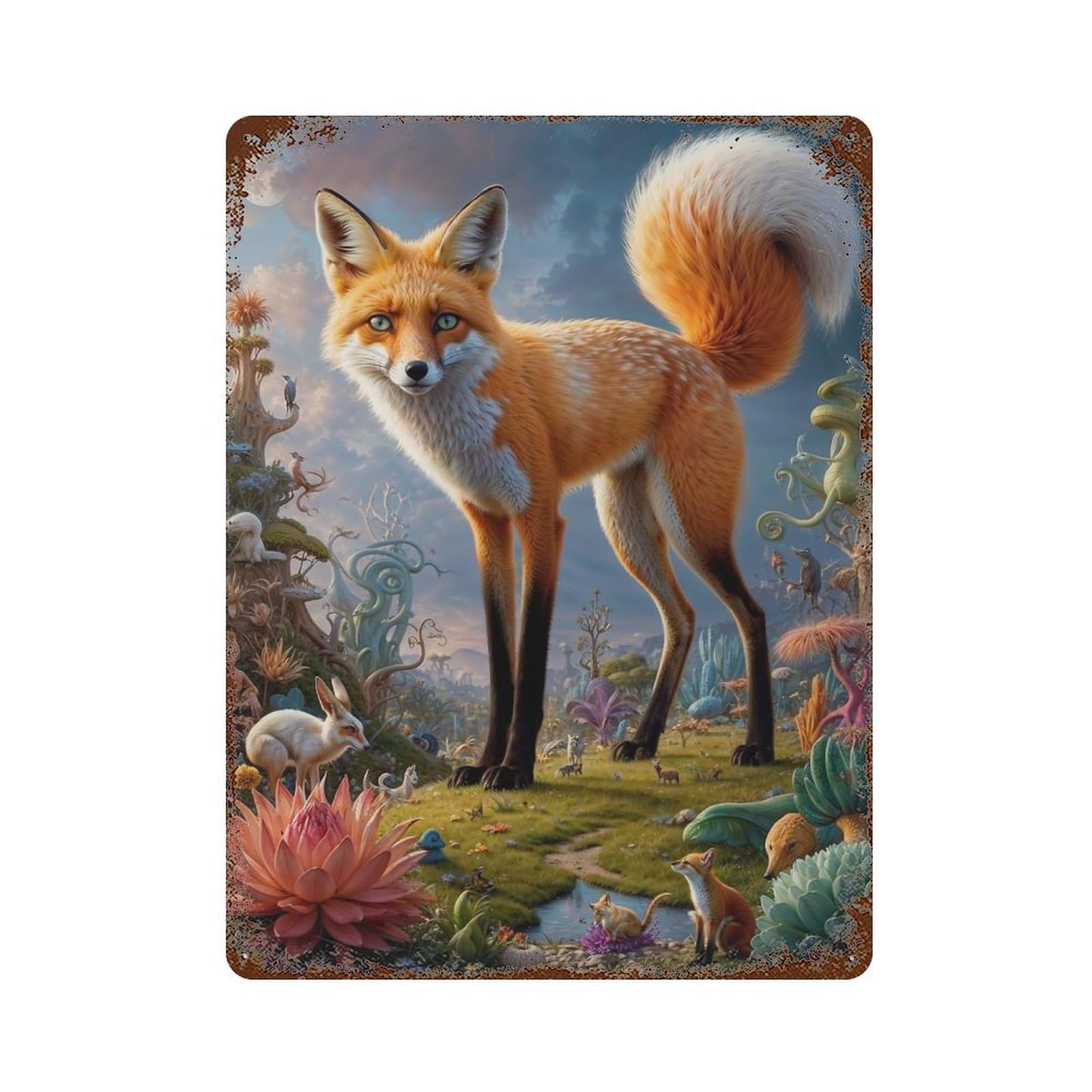 Surreal Safari Fox 3 Decorative Tin Sign 15.7"x11.8", Ideal for Cafe, Home Bar And Lounge Decor