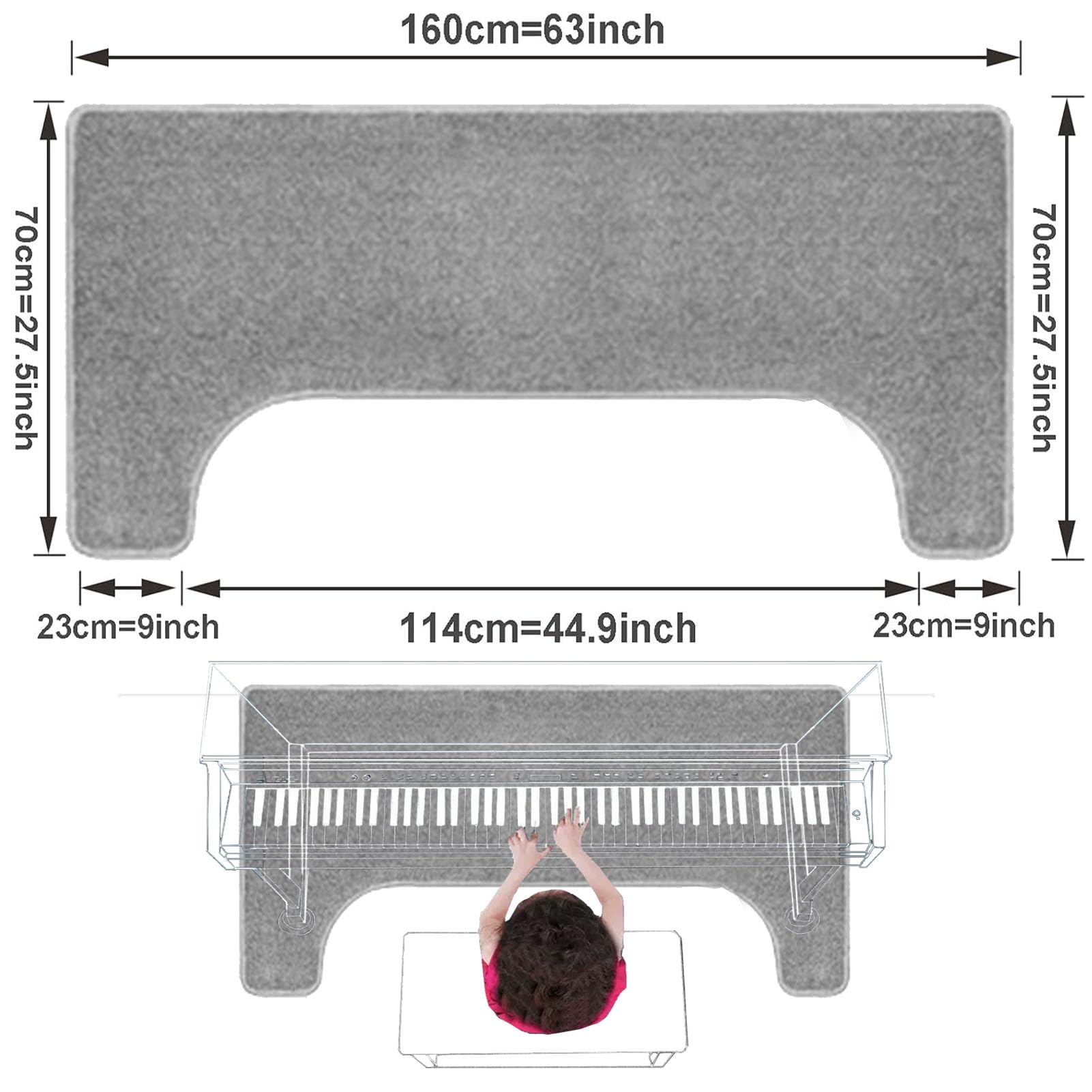 Alfombra Insonorizada para Piano Vertical, Alfombrillas Aislamiento para Piano Alfombra Acustica Insonorizada Antideslizantes para Estudio, Sala de Música 160 x 70 cm