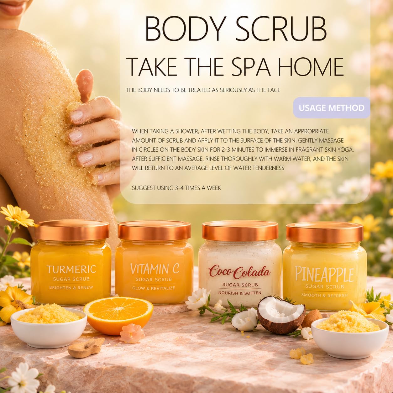 Vitamin C Shea Sugar Scrub, Brightening Body Exfoliator with Shea Butter, 21.5 oz