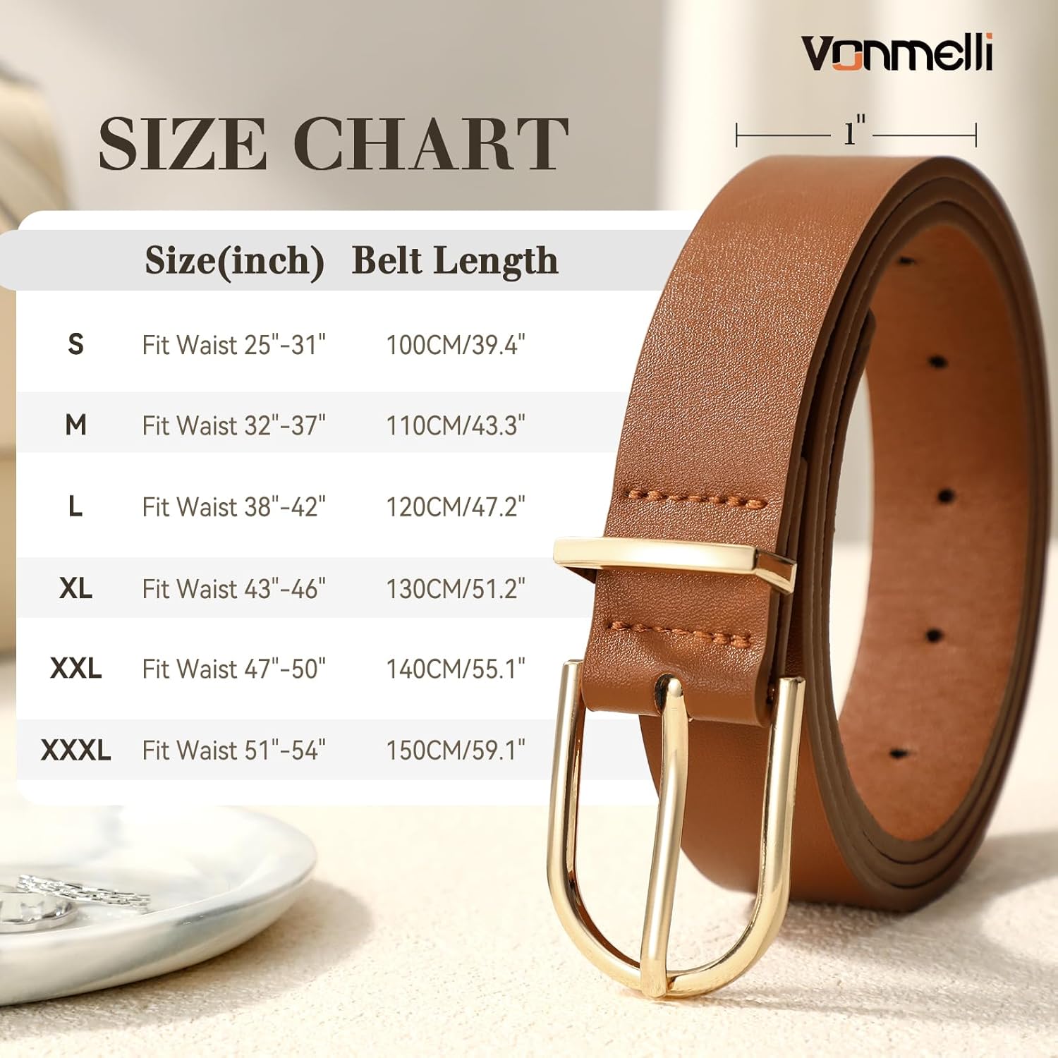 VONMELLI 3 Pack Women's Belts for Jeans Pants Fashion Gold Buckle Ladies Dress Belt - Image 6