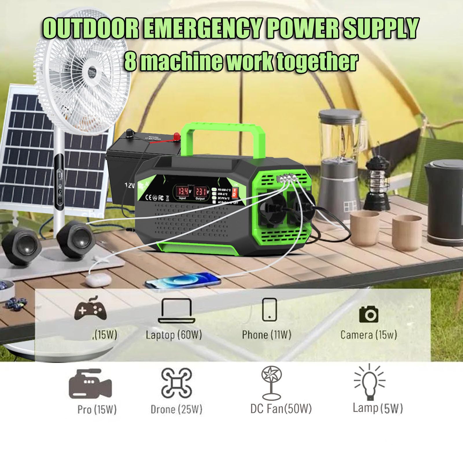 Dilwe Przetwornica Samochodowa o Mocy 300 W, Przetwornica Samochodowa ABS DC 12 V na AC 220 V z 2 Gniazdami USB 2 Typu C, Gniazdami Prądu Przemiennego, Wyświetlaczem, Moc Szczytowa 600 W do zastosowań