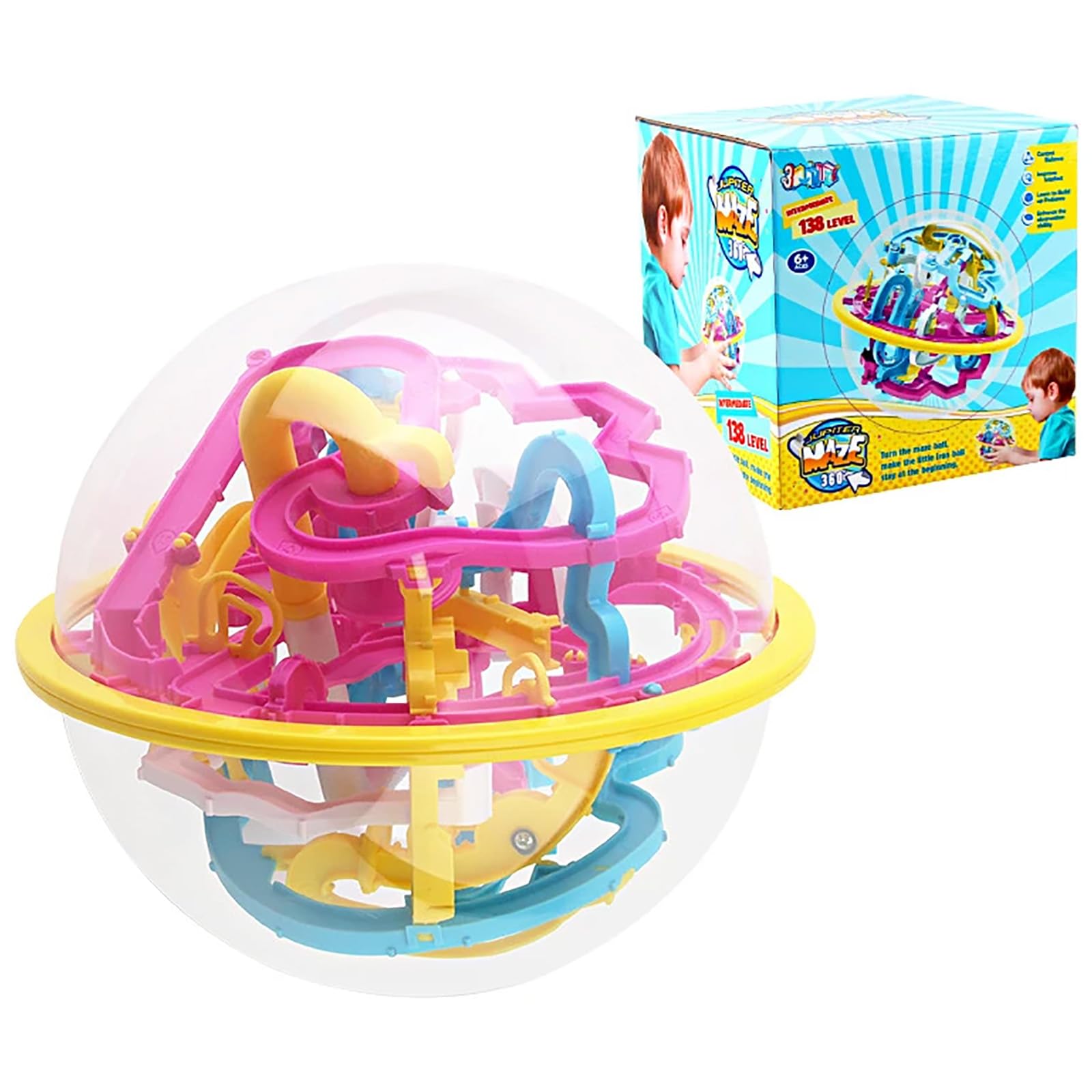 Maze Ball, 3D Interactive Maze Sphere Game (18cm,7.1’’) with 138 Obstacles Labyrinth Puzzle Ball Kids Education Toys Magical Brain Teasers Boy Gifts