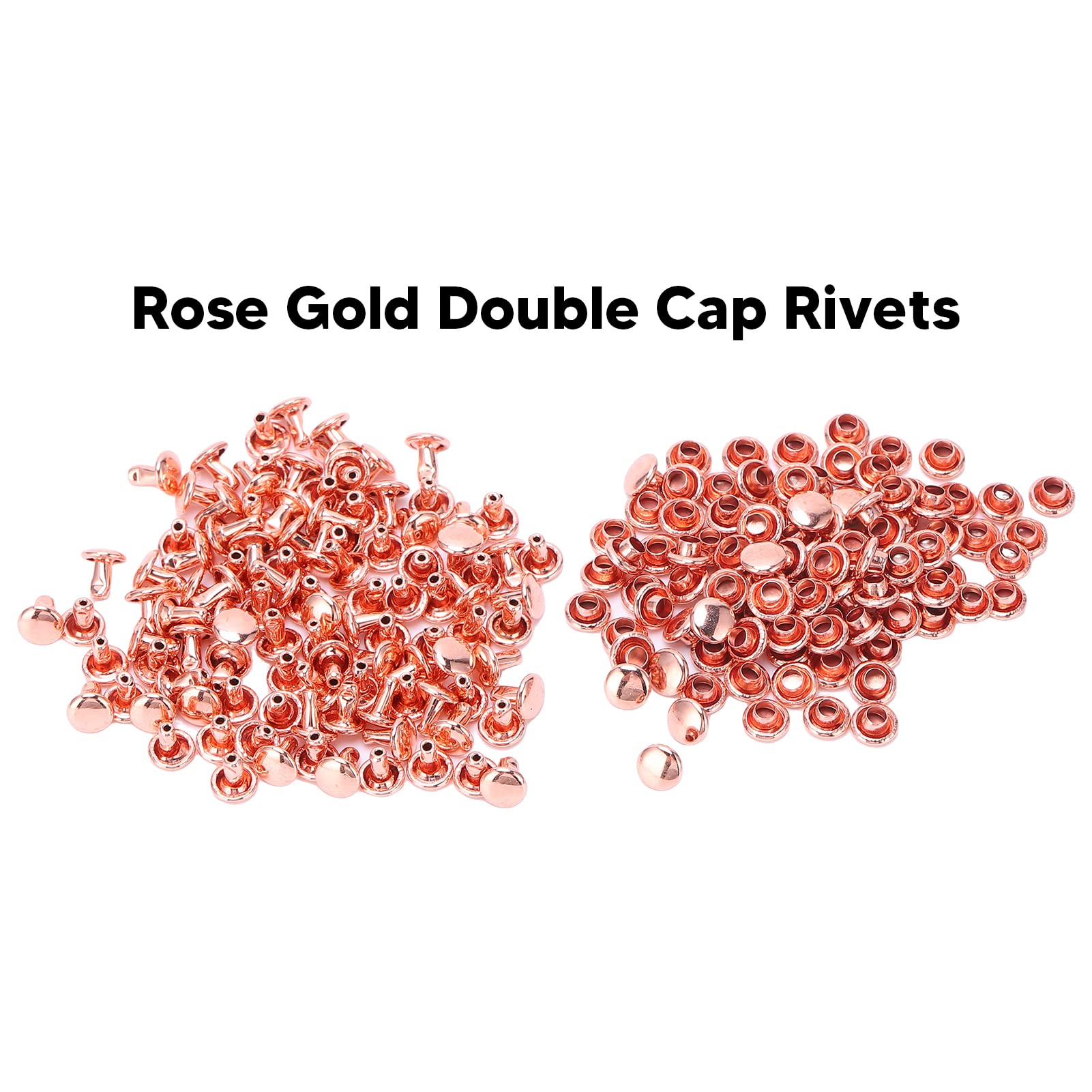 100 Sets Rivets for Leather, Leather Rivets Double Cap Rivet Tubular Metal Studs Rose Gold Garment Rivets Leather Tacks Studs and Spikes for Clothing Bags Belts Dog Collar