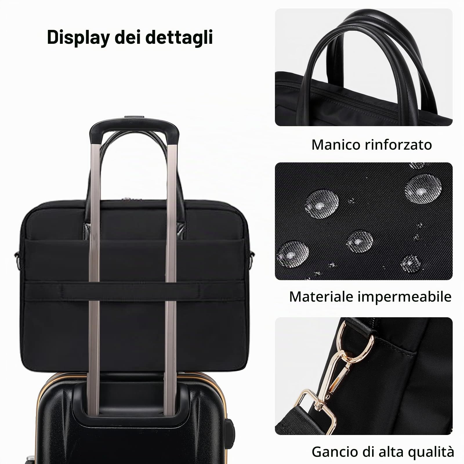 FANDARE Borsa Porta PC Donna Lavoro Cartella Borse per 15.6 Pollici Computer Grande Borsa Messenger Tracolla Ventiquattrore per Ufficio Università Insegnanti Scuola Lavoro Business Nero M