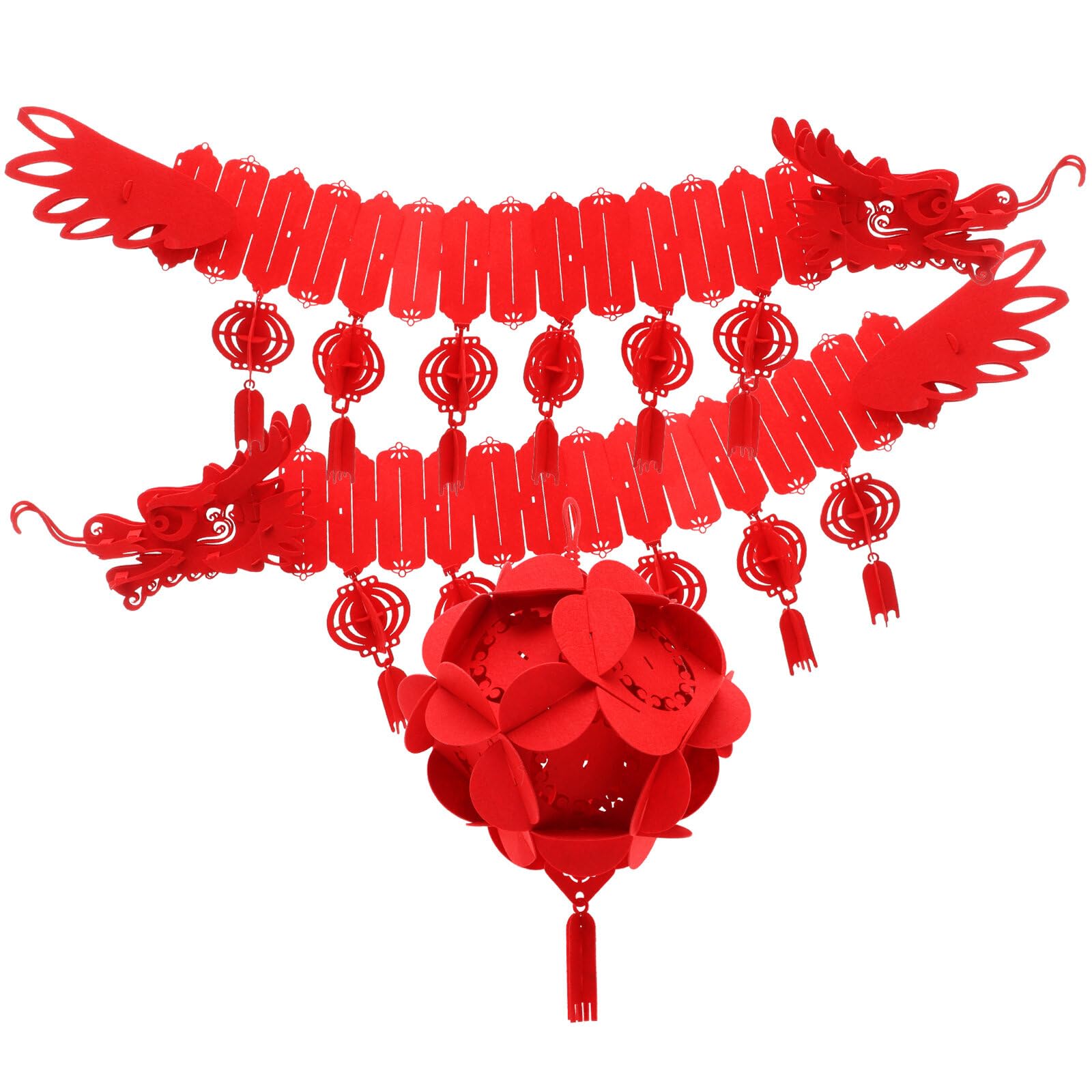 LOGOFUN Chinese New Year Dragon Ceiling Decorations 2024 Spring Festival Dragon Garland with Hanging Lanterns Decor The Year of Dragon Hanging Ornament