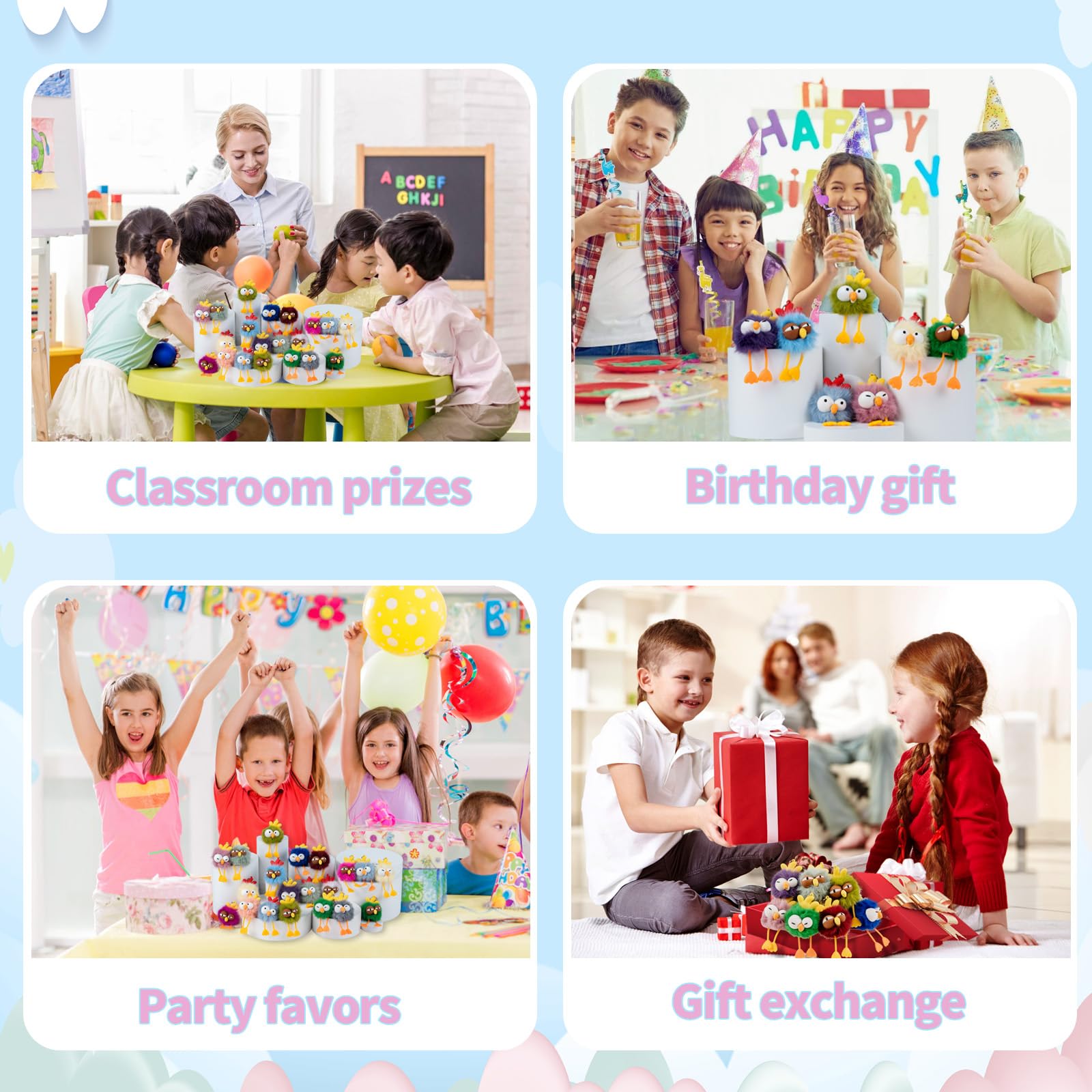 OMyFav 20 portachiavi per feste per bambini, portachiavi carini a forma di gallina, sacchetti regalo di compleanno per bambini, portachiavi in classe (20 pezzi)