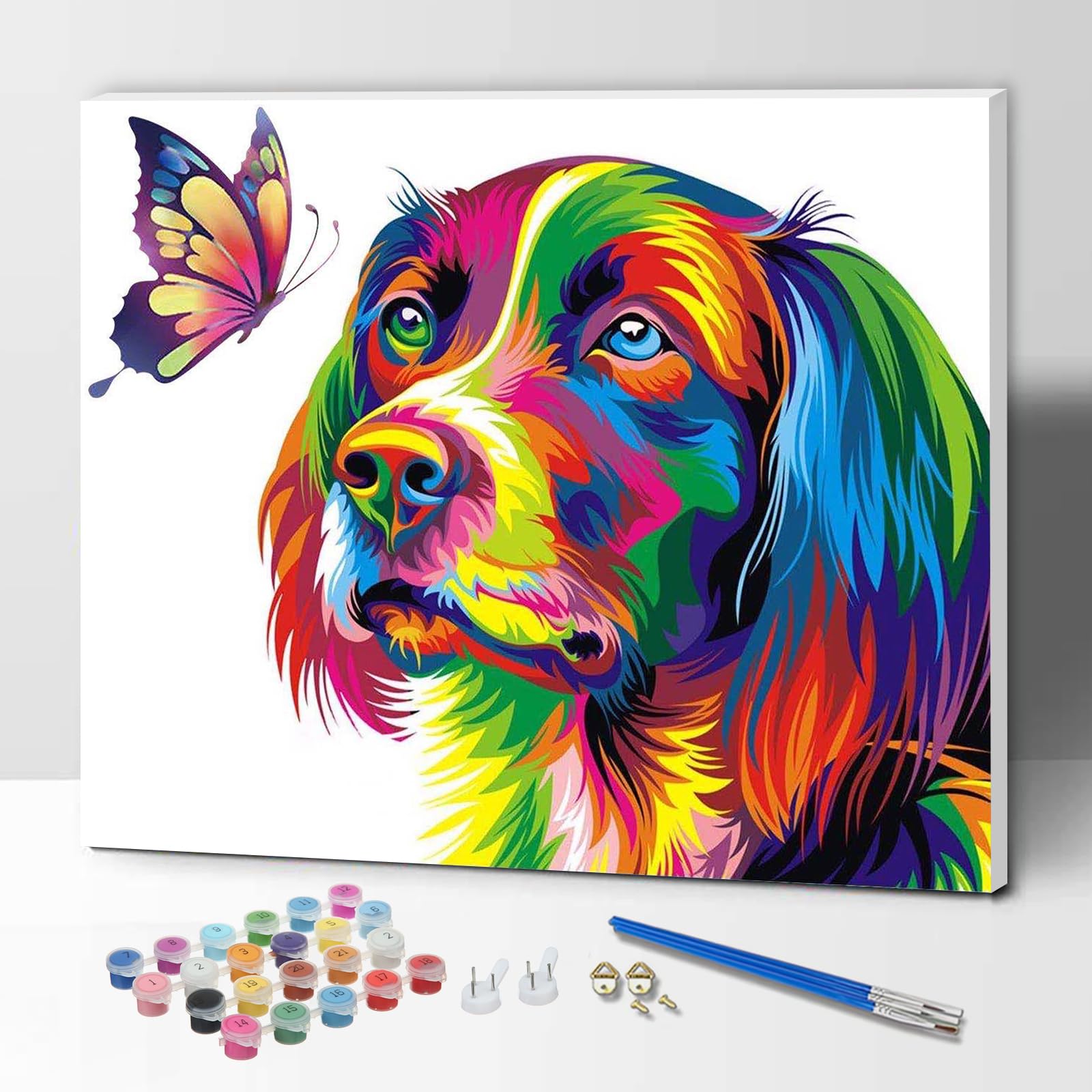 Malen Nach Zahlen für Kinder, Erwachsene und Anfänger, DIY Malen Nach Zahlen Tiere für Mädchen und Jungen, Hund 30 x 40 Zentimeter, Mit Rahmen - Kinder über 6 Jahre