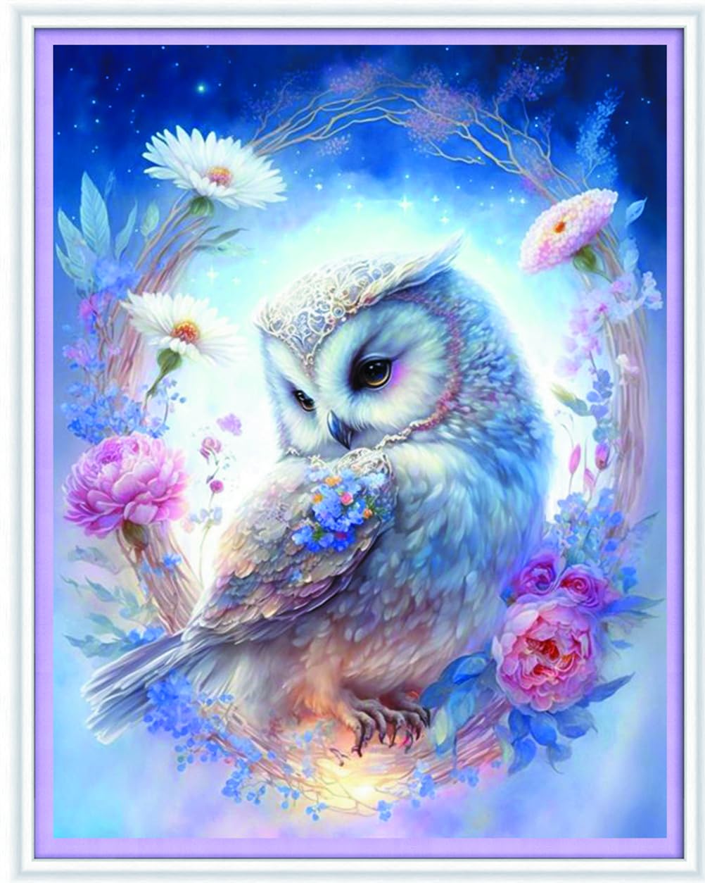 Meecaa Cross Stitch Kits 11 Count Stamped, Owl Flower Animal Embroidery Kit with Accessories Pre Printed (40CMx50CM) (Owl 2)