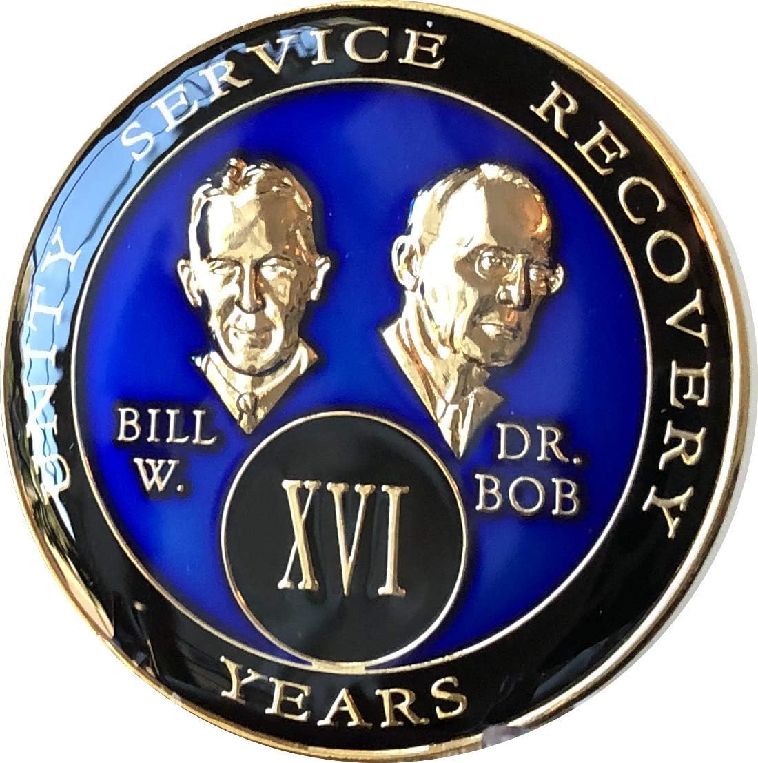 16 Year Founders Blue Tri-Plate AA Medallion Bill & Bob Chip XVI