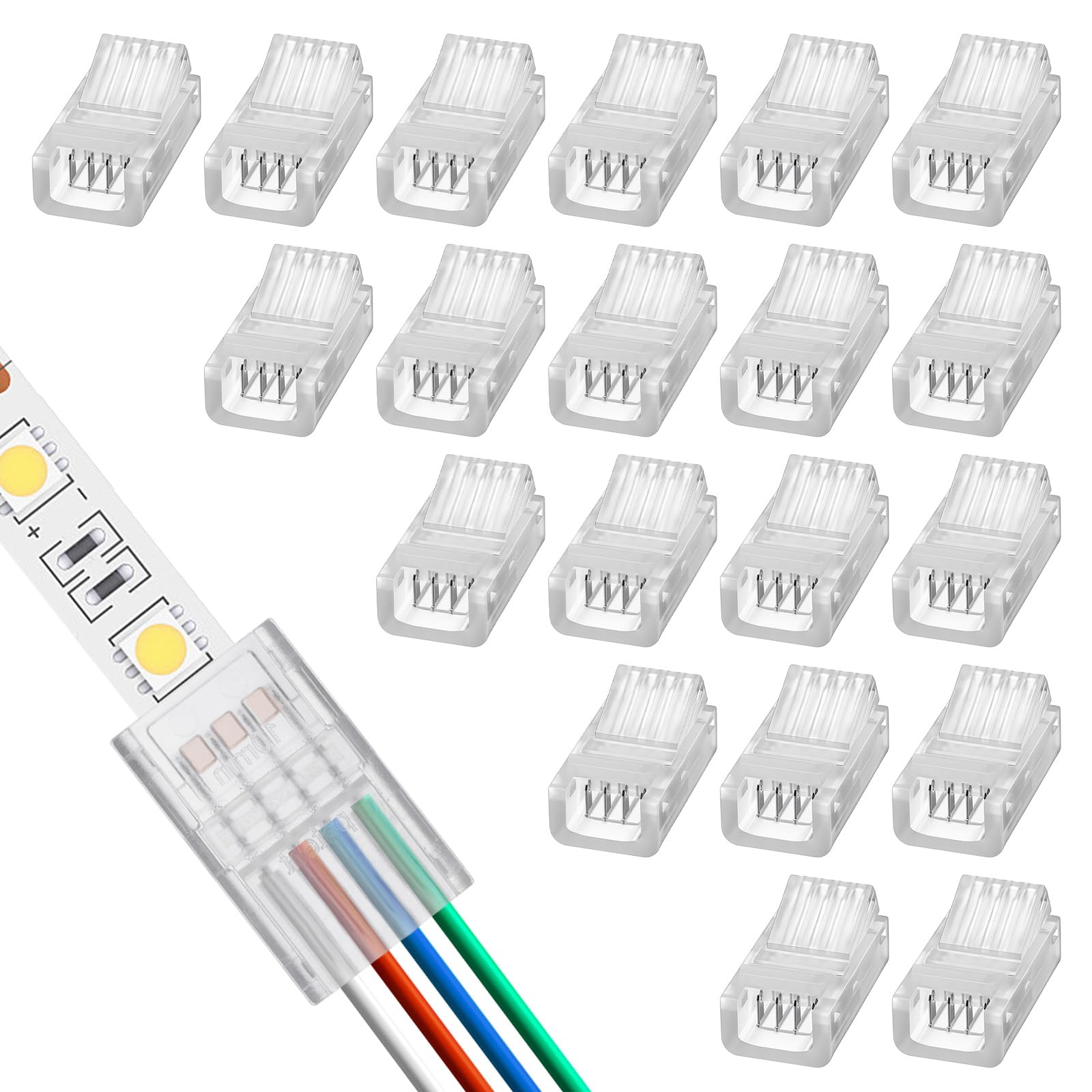 Photo 1 of 20 Pack LED Strip Connector 4 Pin 8 mm, RGB Lights Adapter Solderless Transparent Track Lighting Connectors Waterproof Unwired Gapless Adapter Track Connector for 5050 Multicolor LED Strips