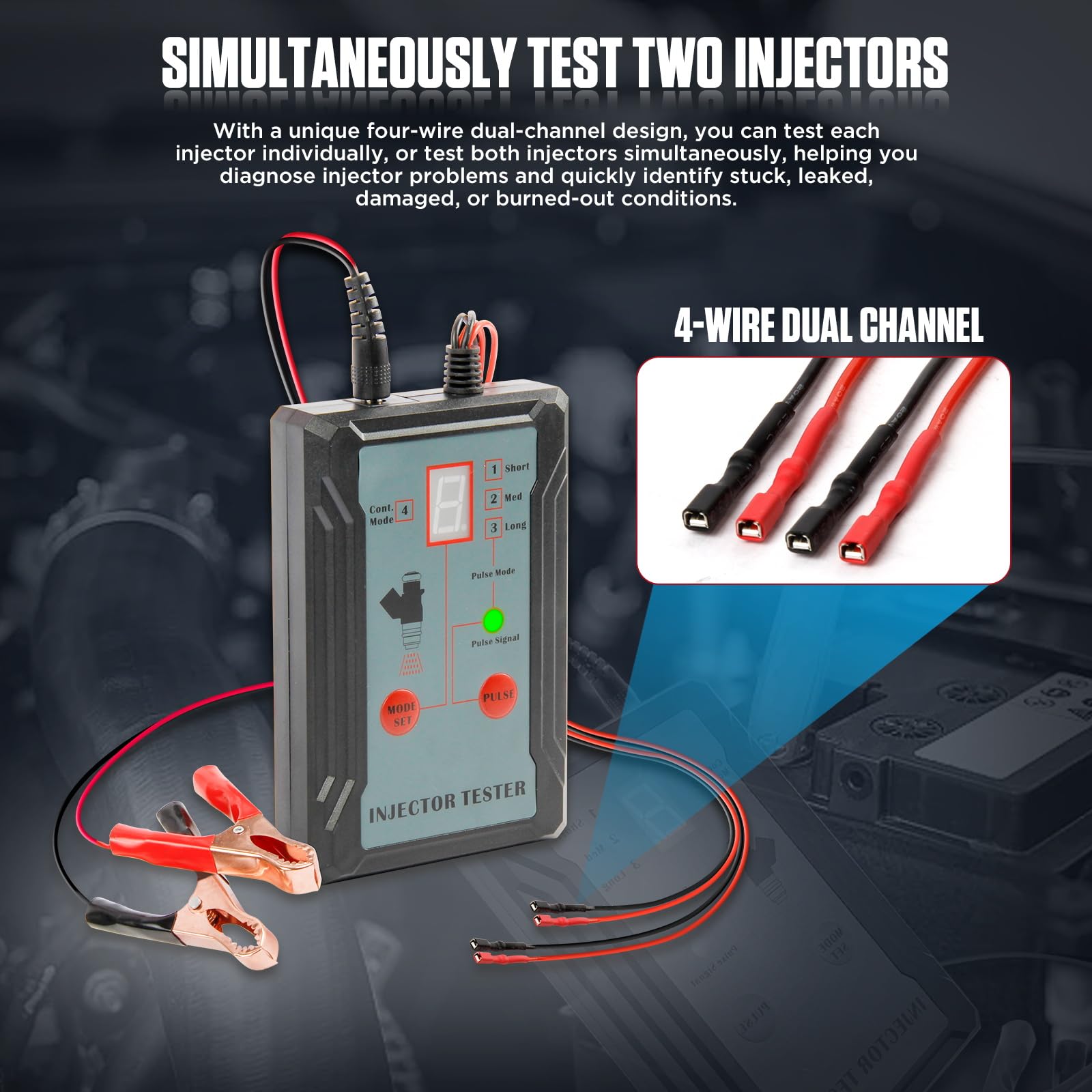Tester Carburante Pulitore 12V 4 Adattatore per Iniettori di Carburante, Pressione dell'iniettore del Veicolo 8 Impulso modalità